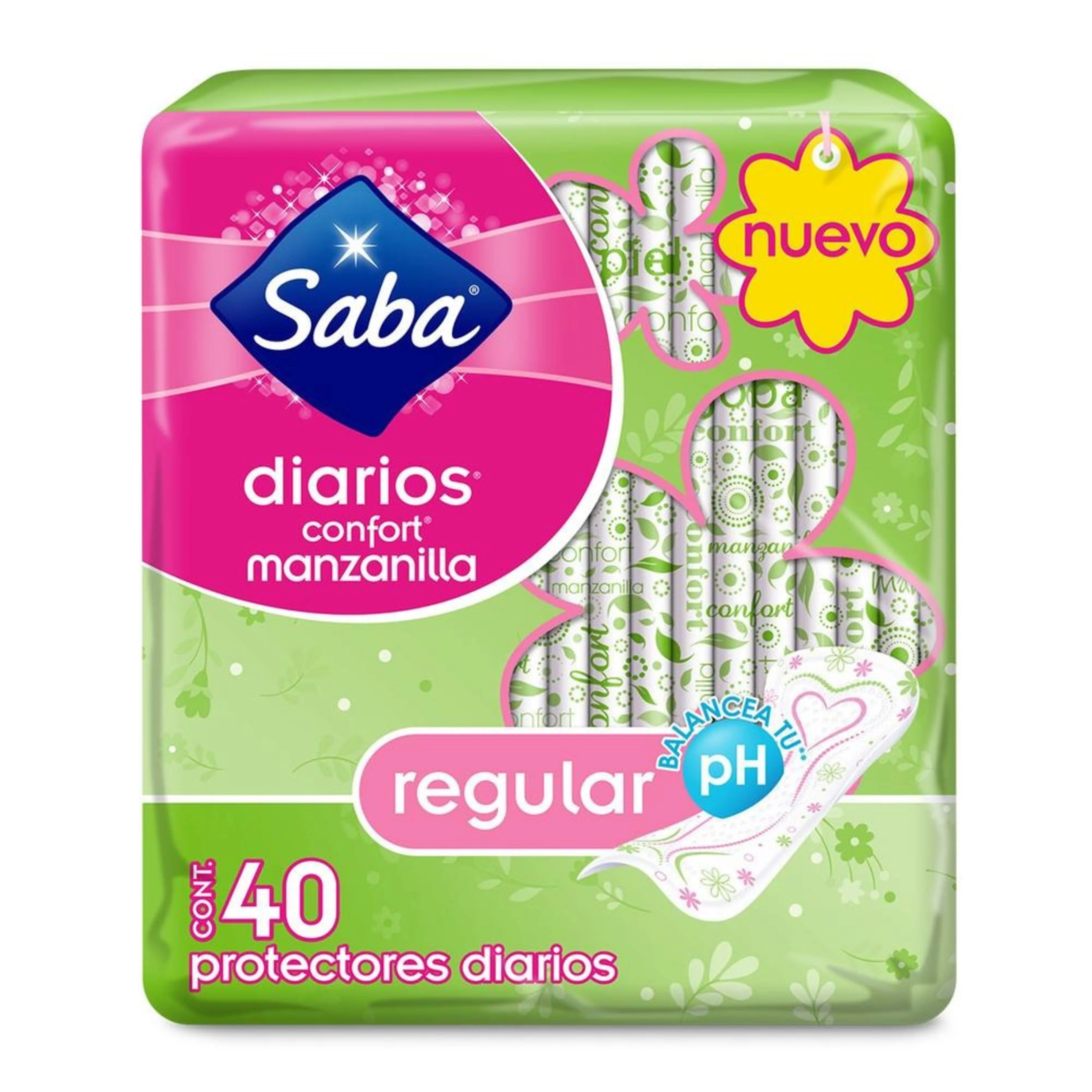 Saba Confort Manzanilla Protectores Diarios Regular 40 Piezas Bolsa