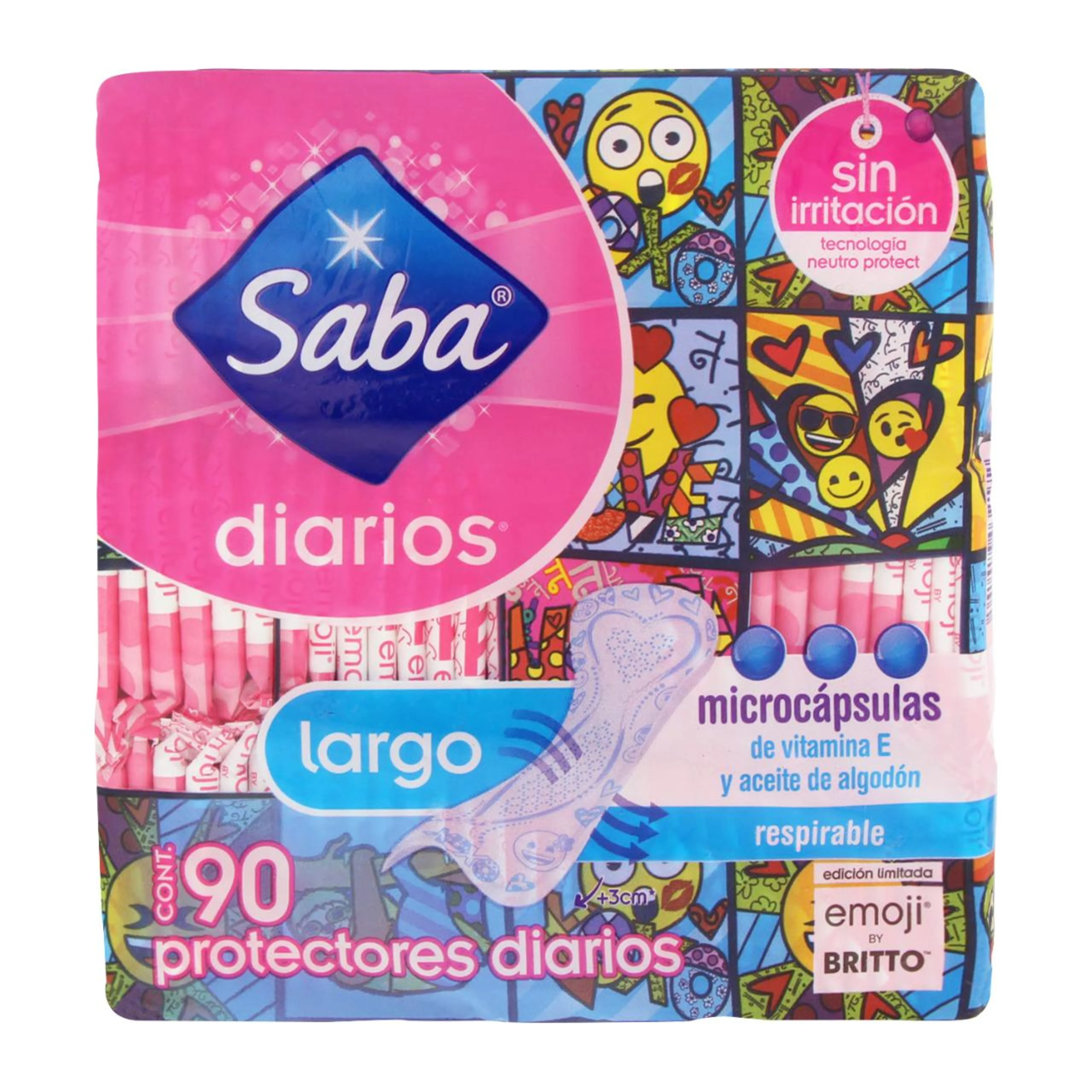 Protectores femeninos saba diarios tamaño largo 90 pzas.