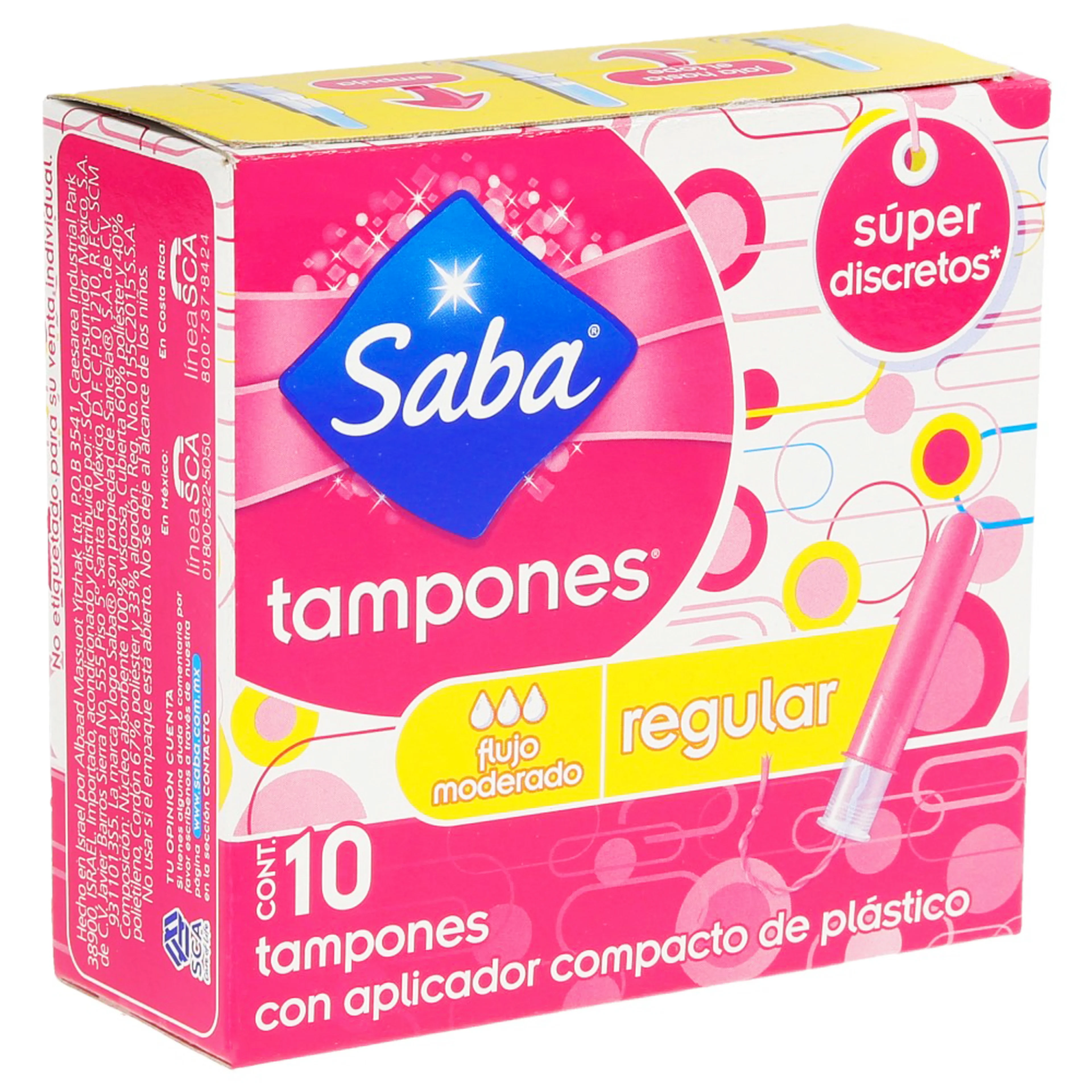 Saba Tampones Compactos De Plático Regulares 10 Piezas Bolsa