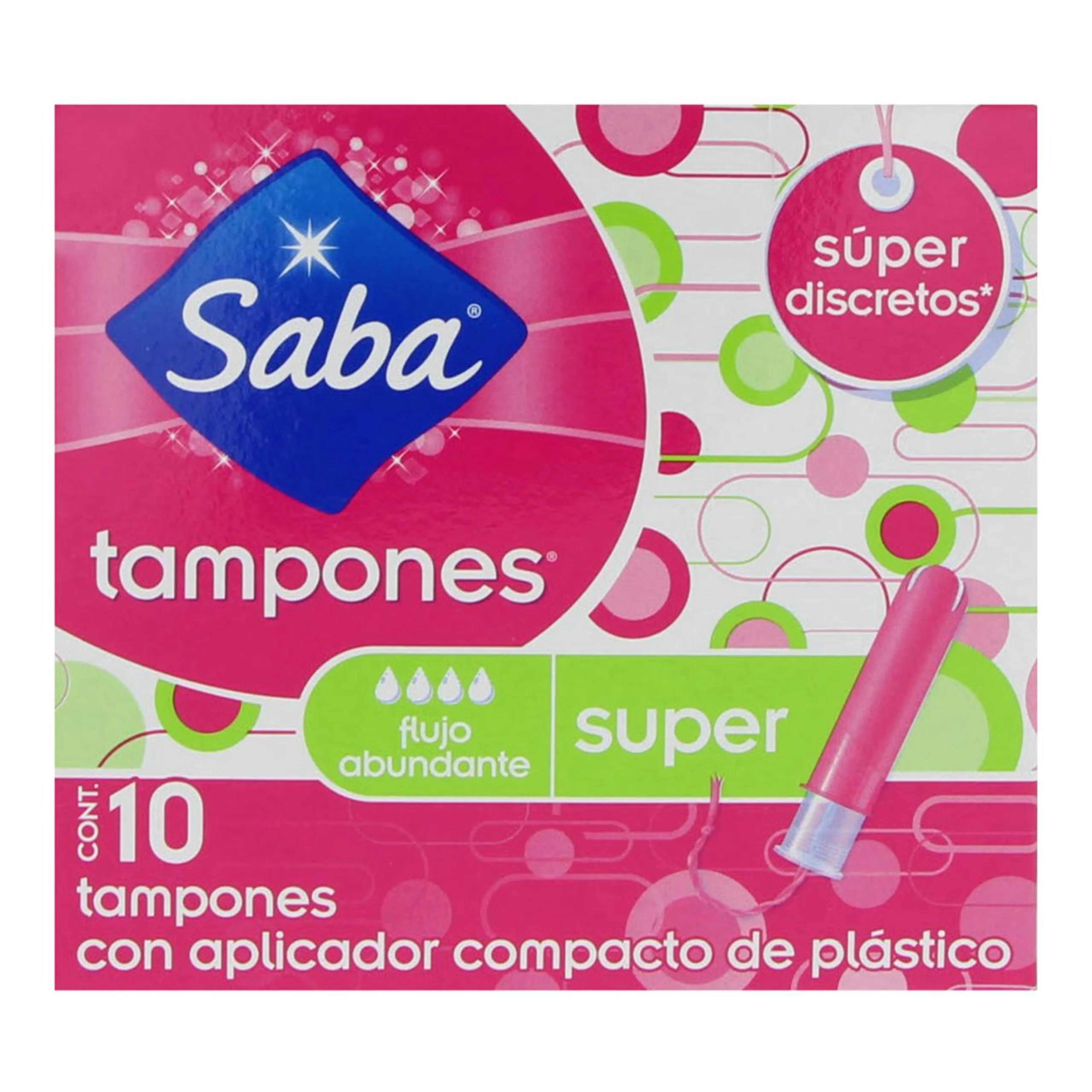 Saba Tampones Compactos De Plático Súper 10 Piezas Caja