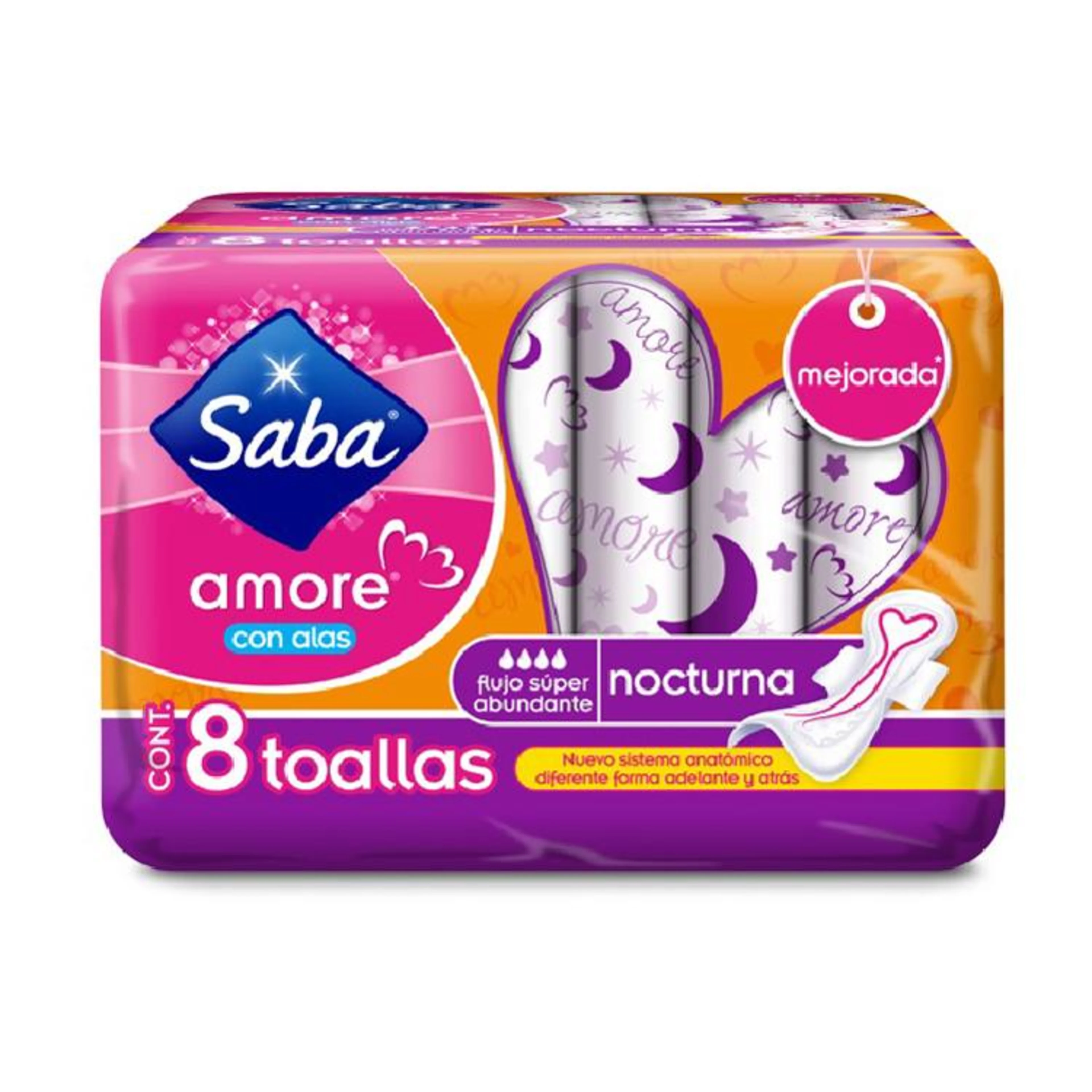 Saba Amore Toallas Sanitarias Nocturna Con Alas Con 8 Piezas