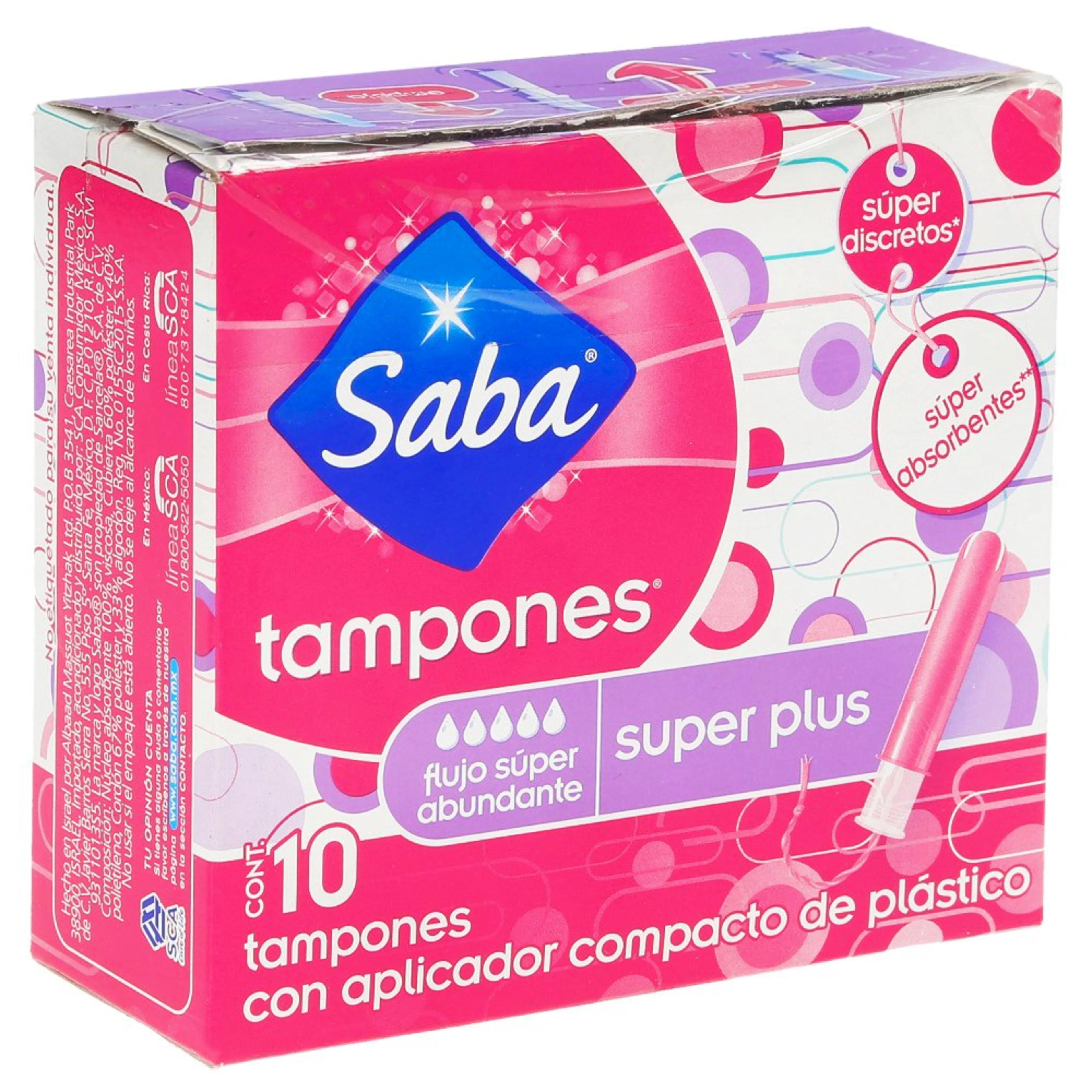 Saba Tampones Súper Plus Con Aplicador Compacto Con 10 Piezas