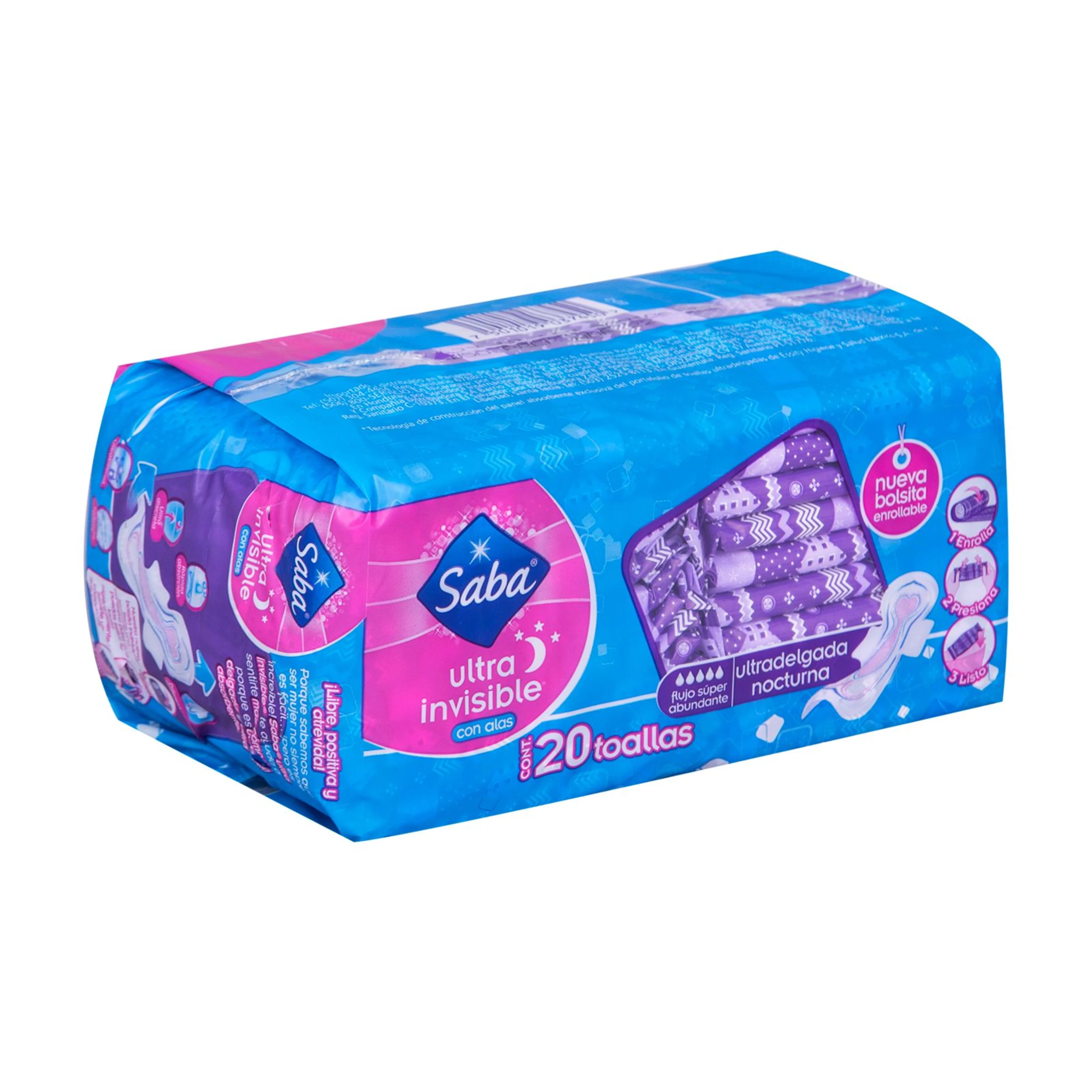 Toallas femeninas saba ultra invisible noctura con alas