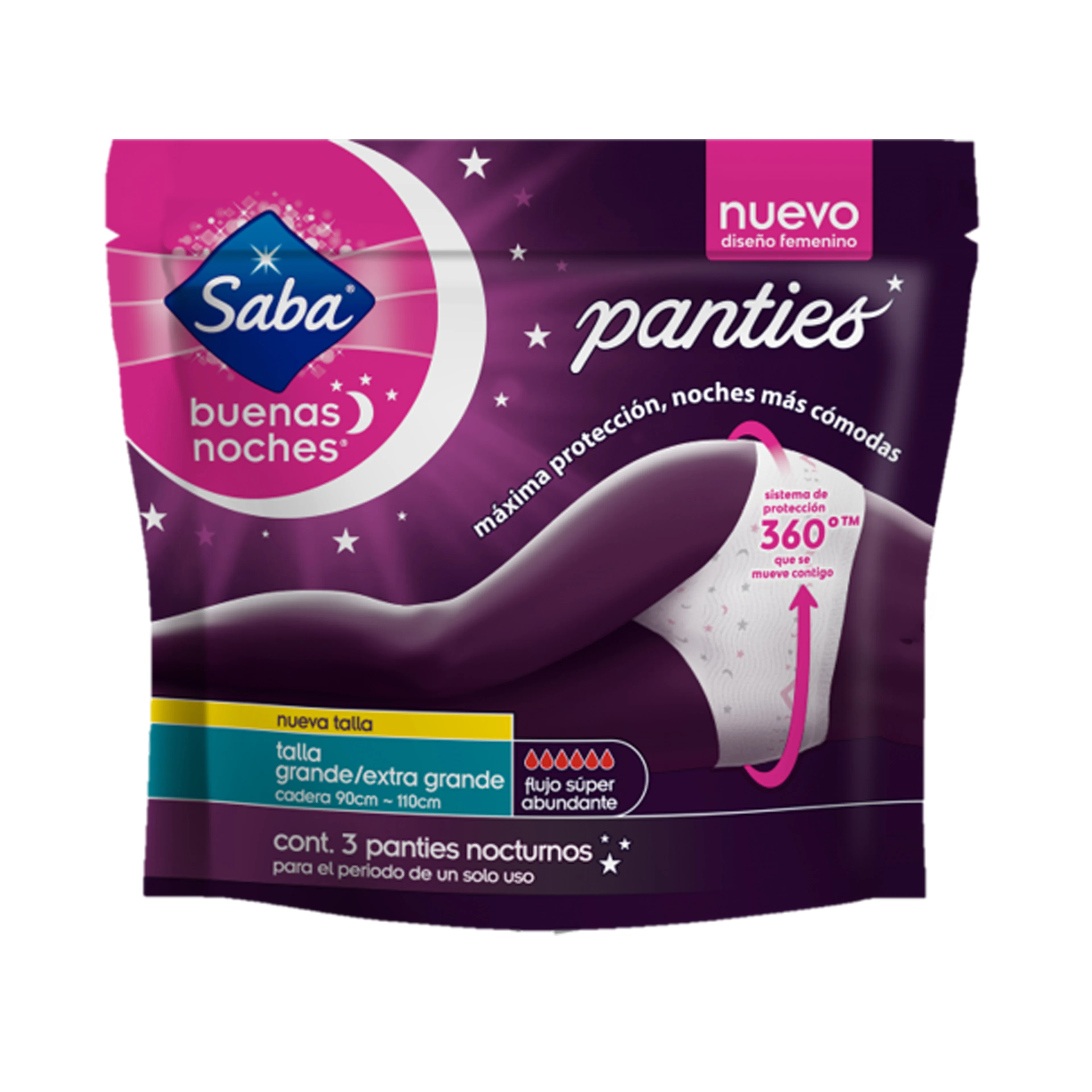 Toallas femeninas panties saba buenas noches gde 3piezas