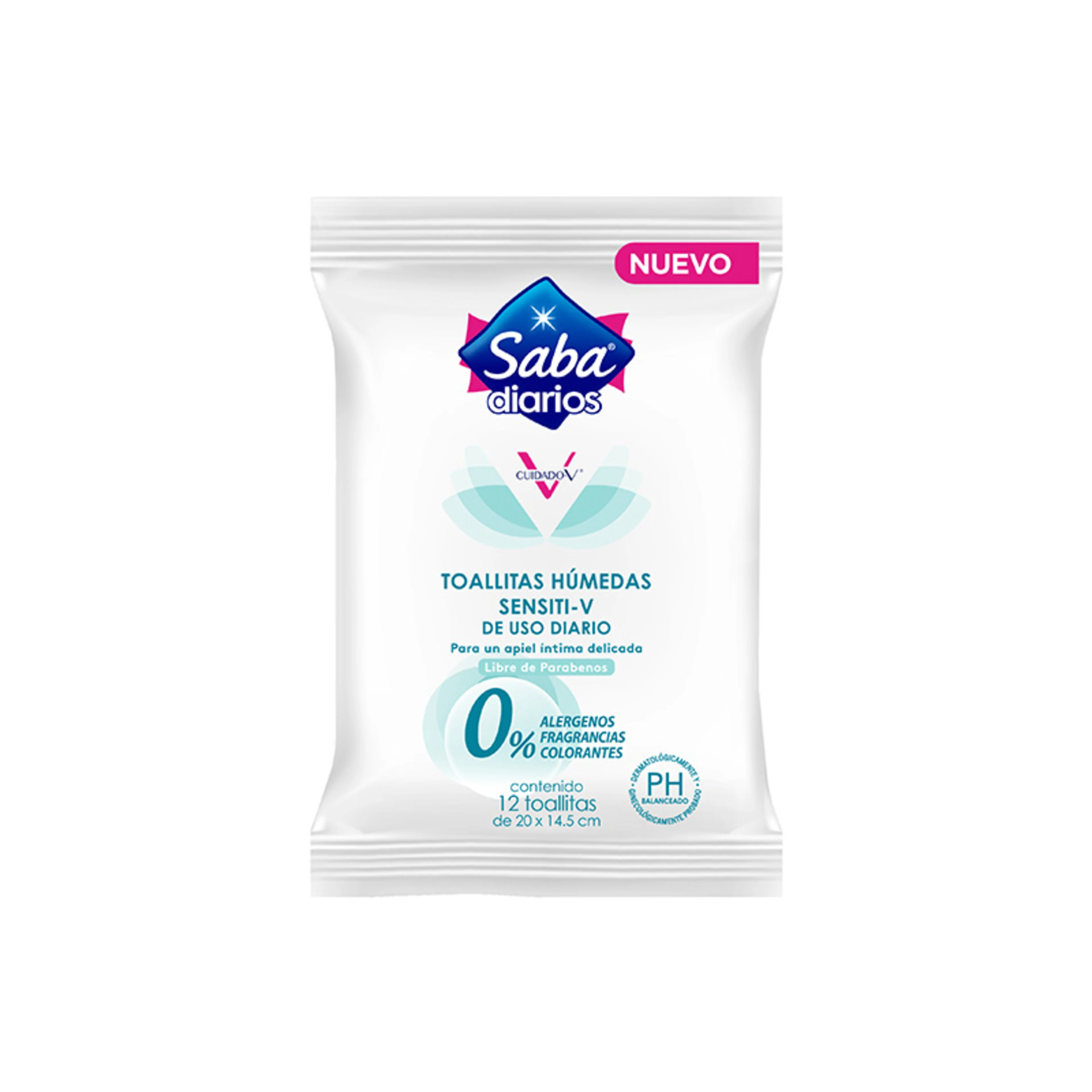 Saba sensiti-v toallitas limpiadoras de uso diario 12 piezas bolsa