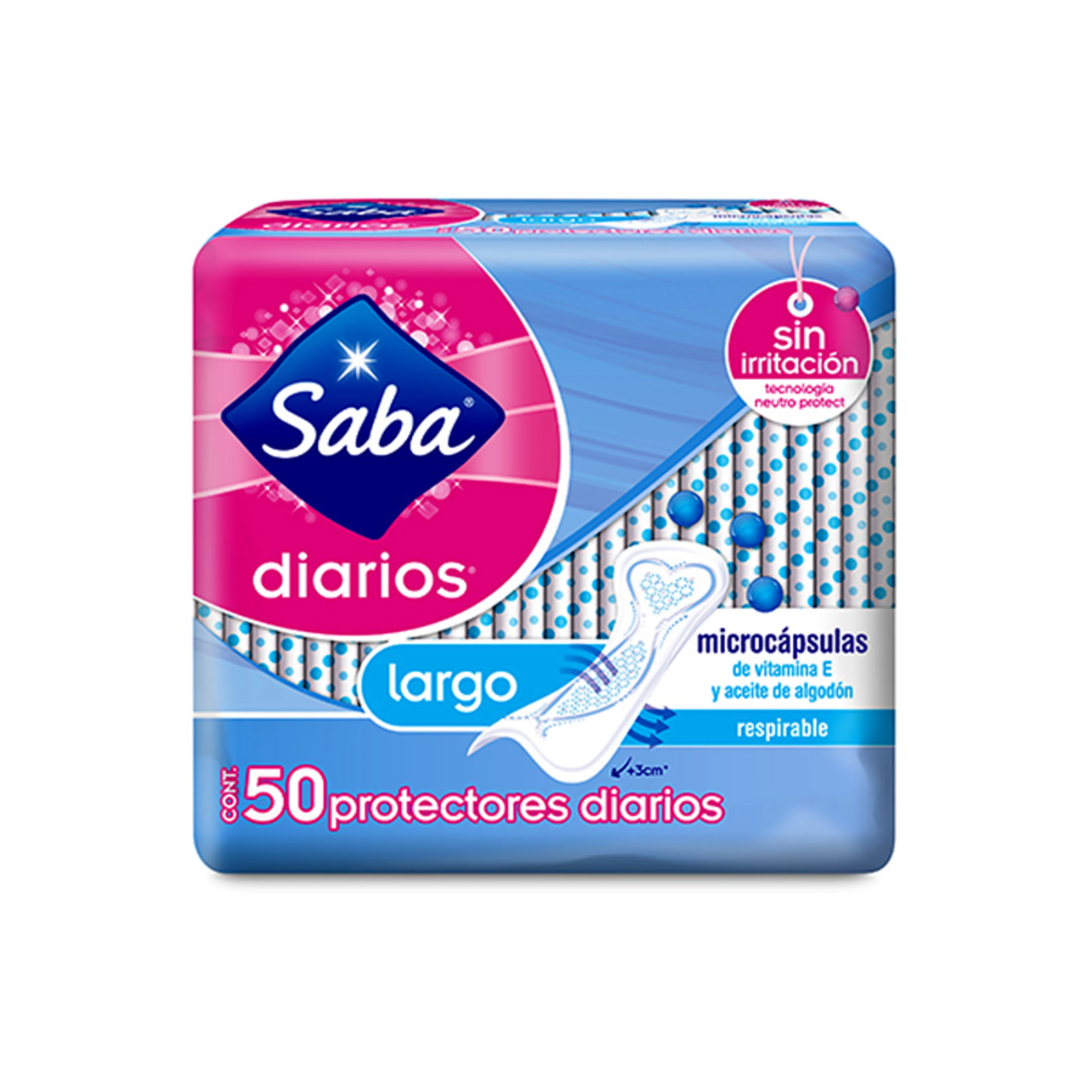Saba Pantiprotectores Diarios Largo 50 Piezas Bolsa