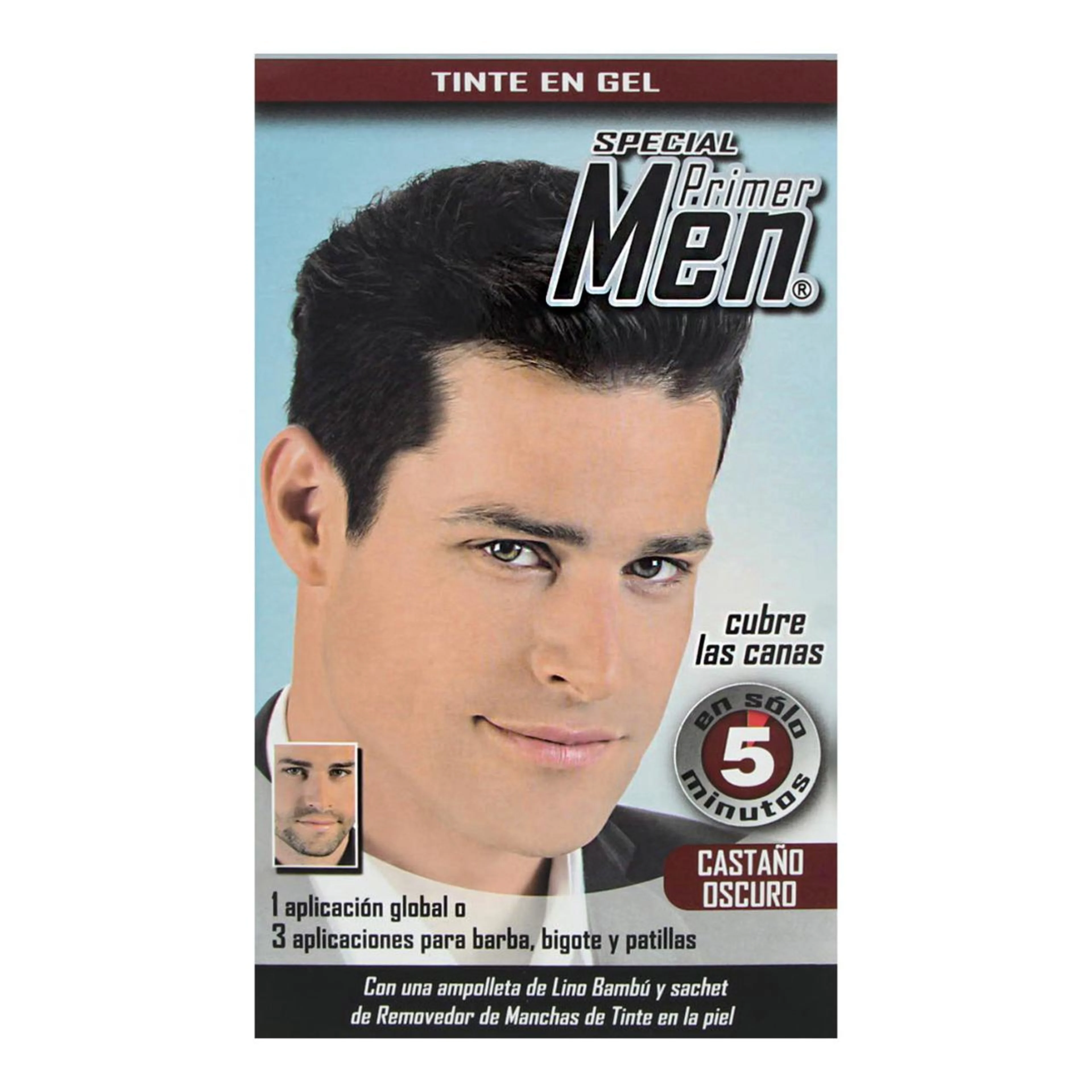 Tinte en gel special primer men color castaño oscuro con lino bambú 8 pzas.