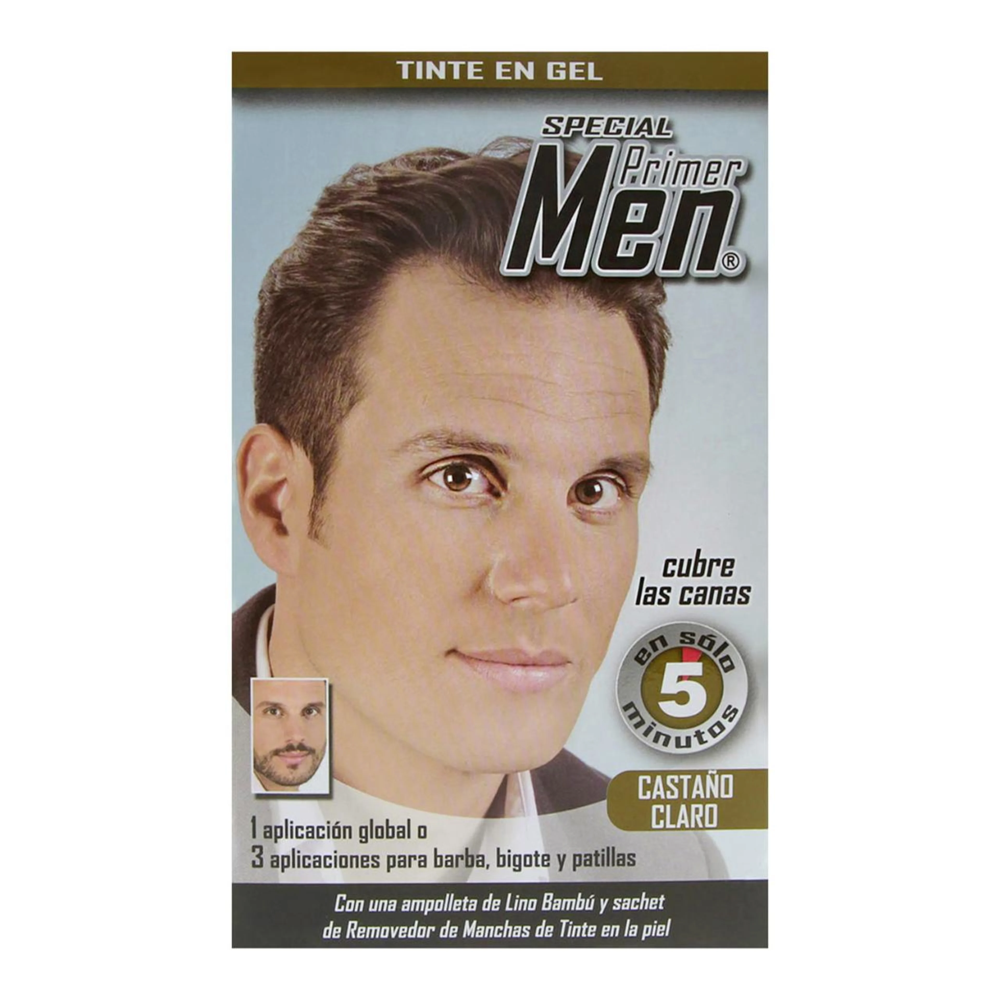 Tinte en gel special primer men color castaño claro con lino bambú 8 pzas.