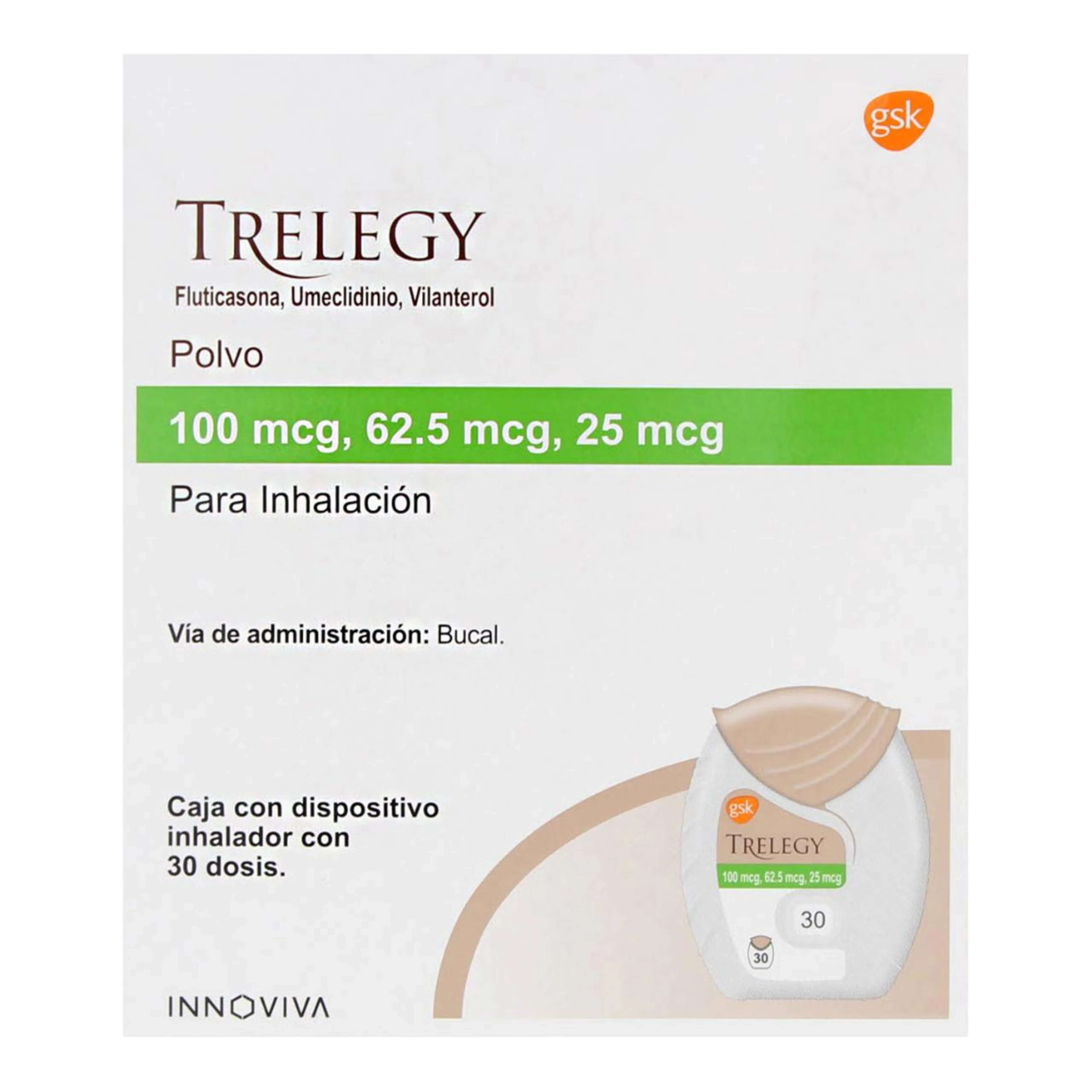 Trelegy 100/62.5/25 Mcg Polvo Con Dispositivo Inhalador 30 Dosis
