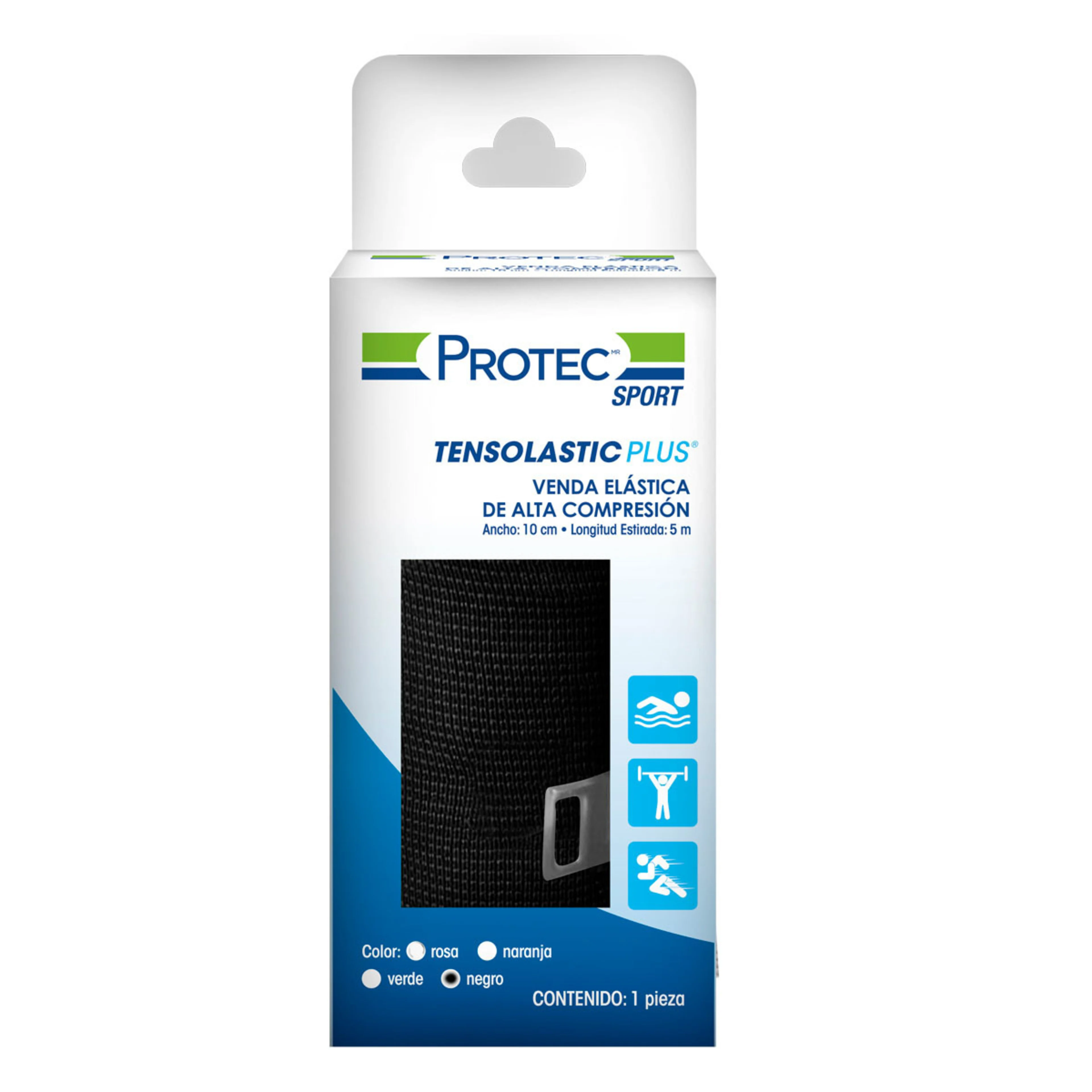 Protec Sport Venda Tensolastic Plus Negra De 10Cmx5M Con 1 Pieza