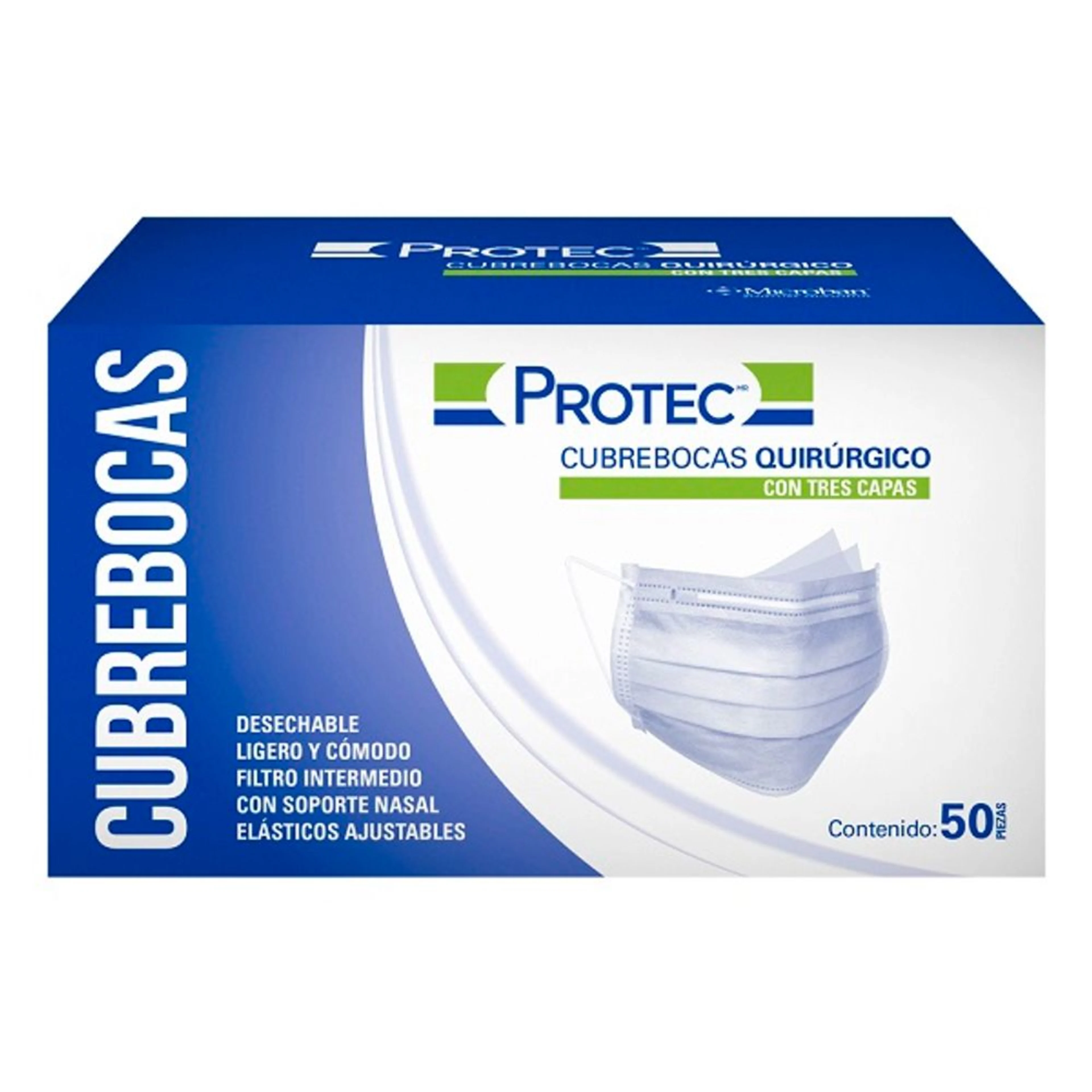 Protec Cubrebocas Quirúrgico Desechable 50 Piezas 