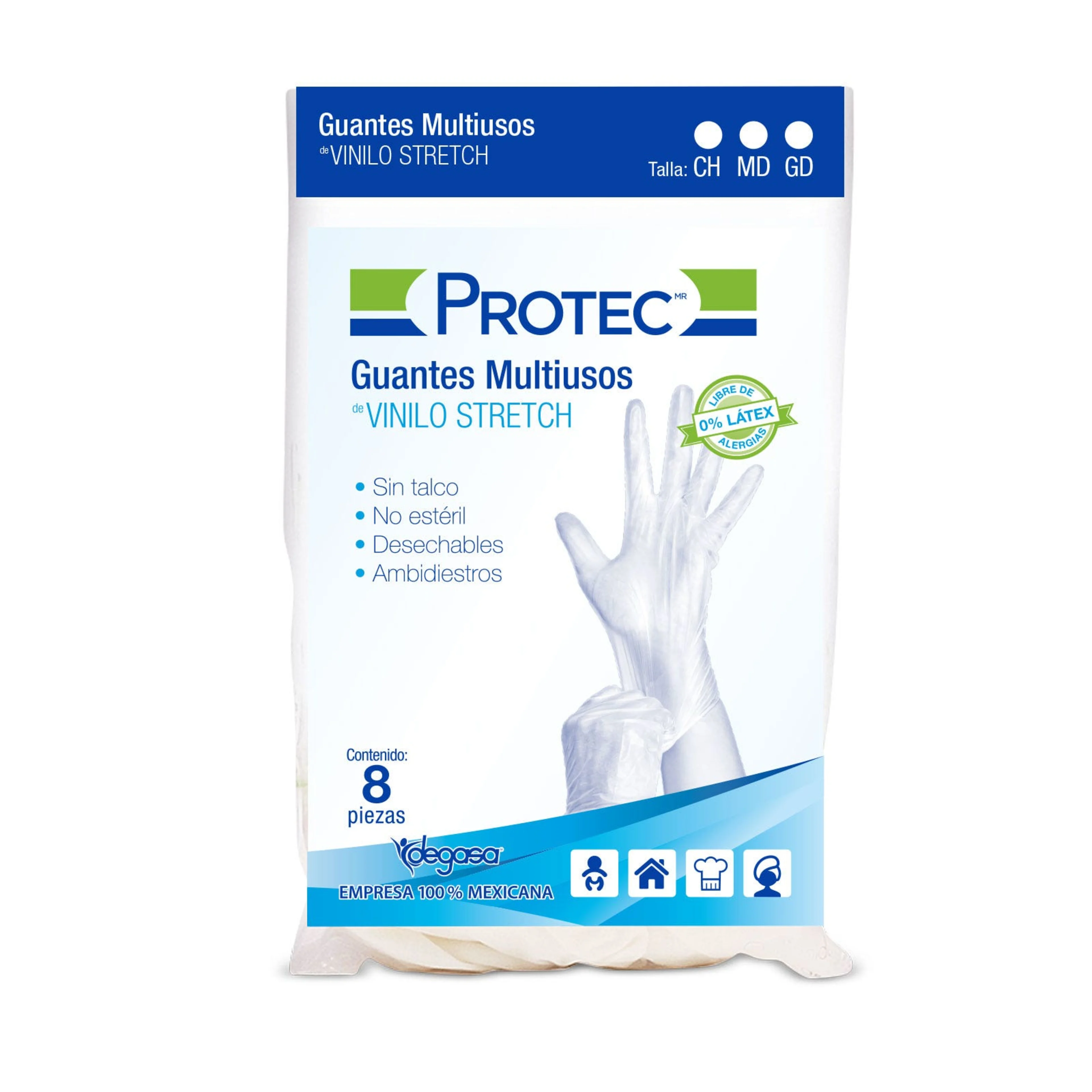Protec Guante Multiusos De Vinilo Strech Talla Chica Con 8 Piezas