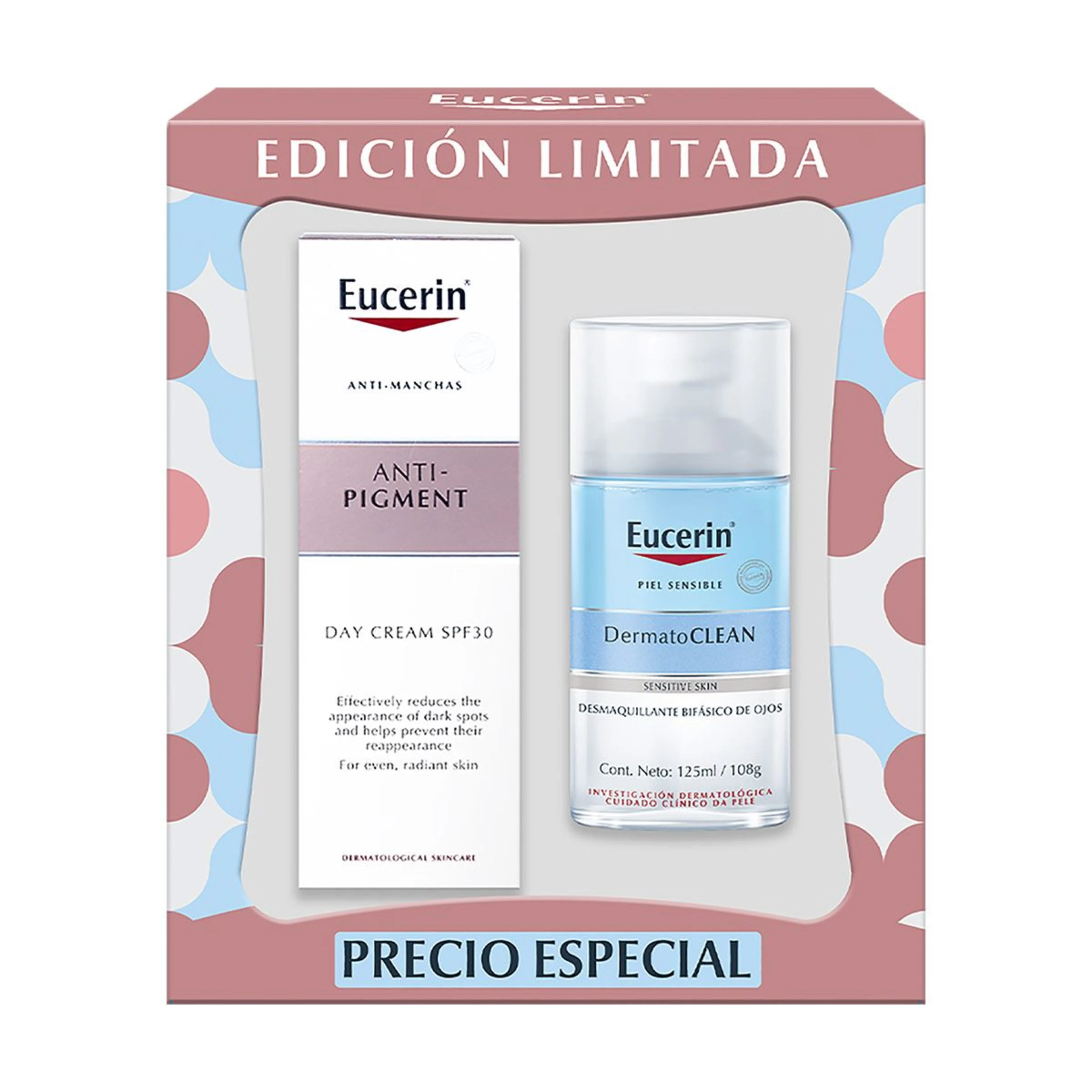 Pack eucerin antipigmento crema de dia spf30 50ml + dermatoclean bifasico 125ml