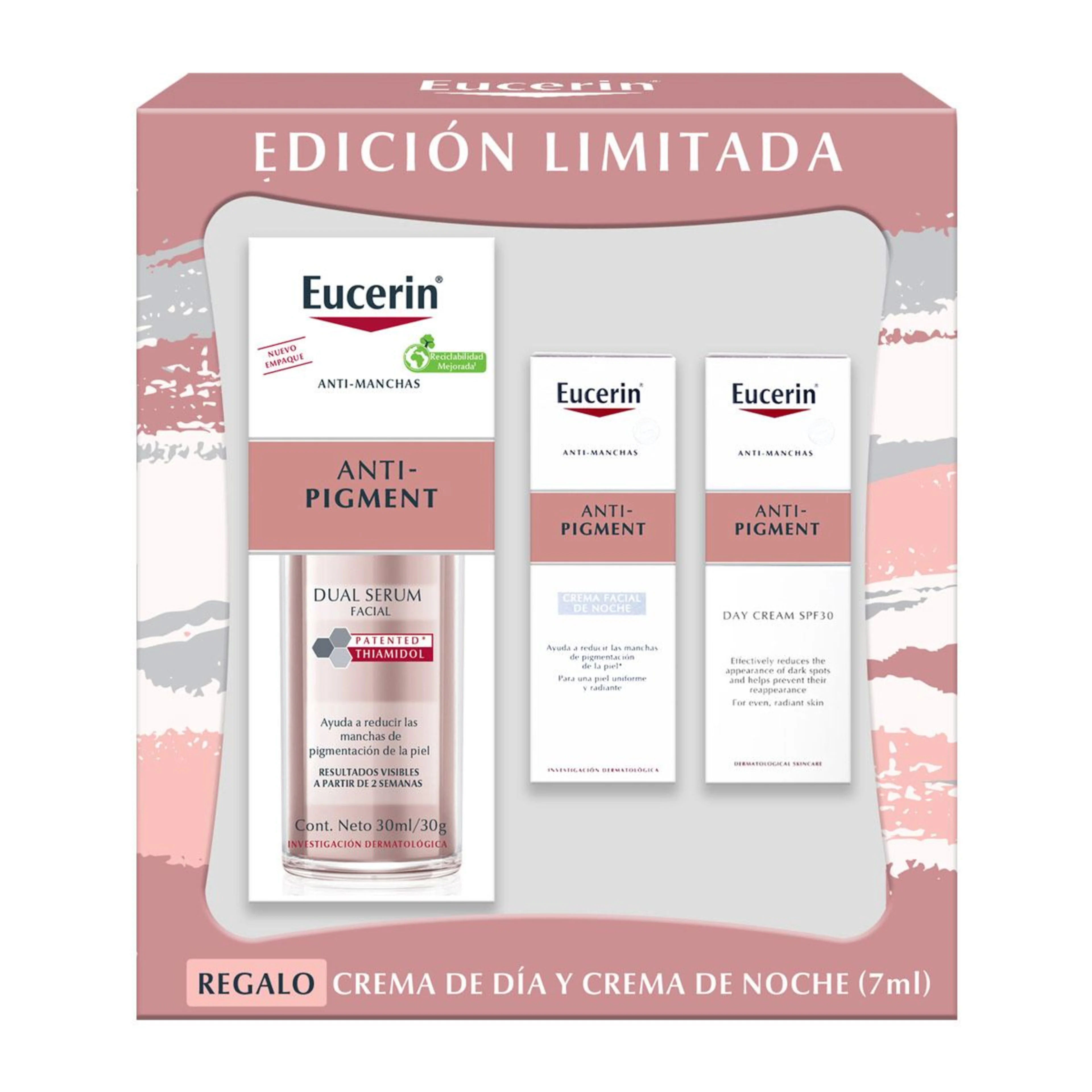 Pack eucerin antipigmento dual serum facial 30ml + mini dia + mini noche