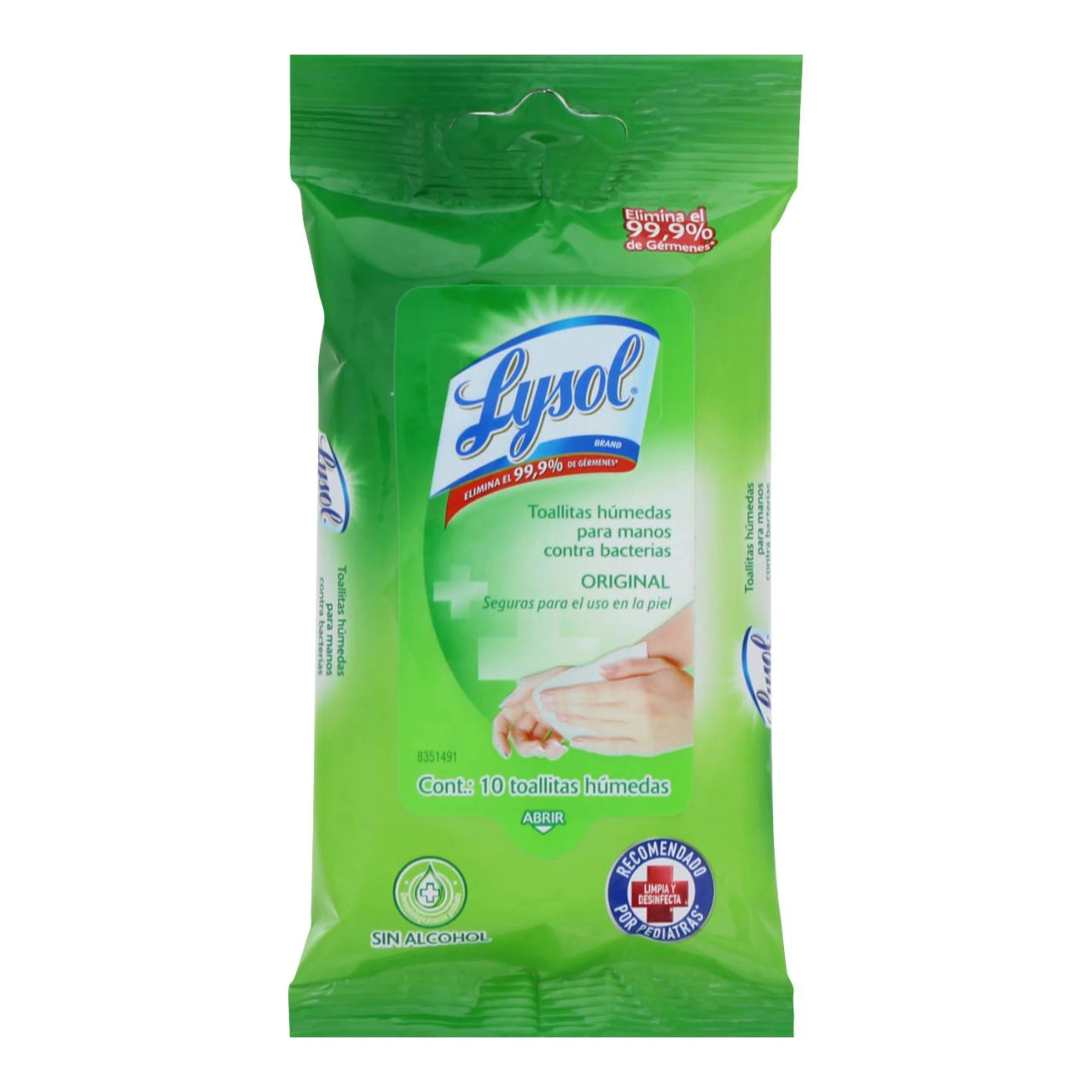 Toallitas húmedas lysol contra bacterias 10 pzas.