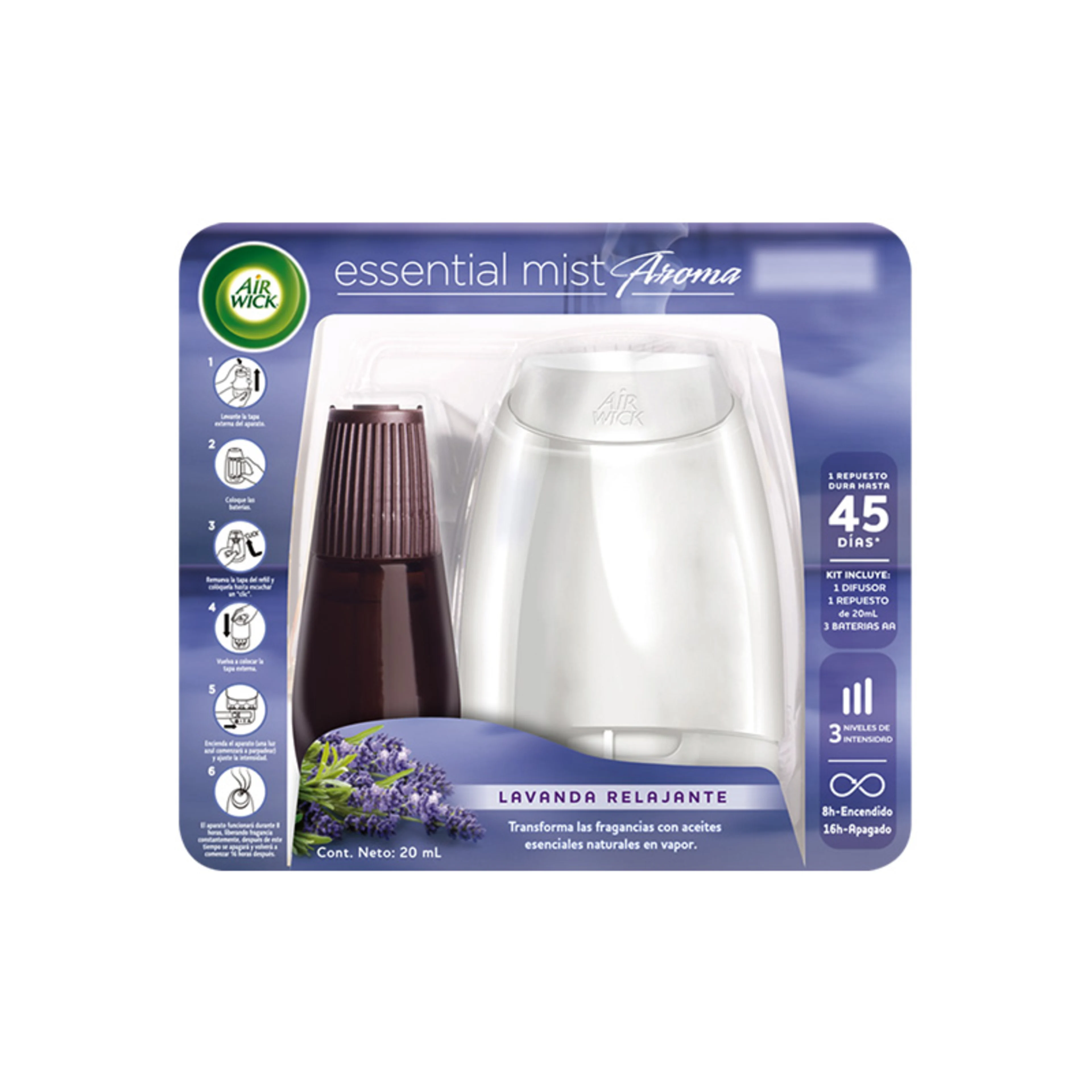 Air wick difusor con aromatizante de lavanda relajante 3 piezas blíster
