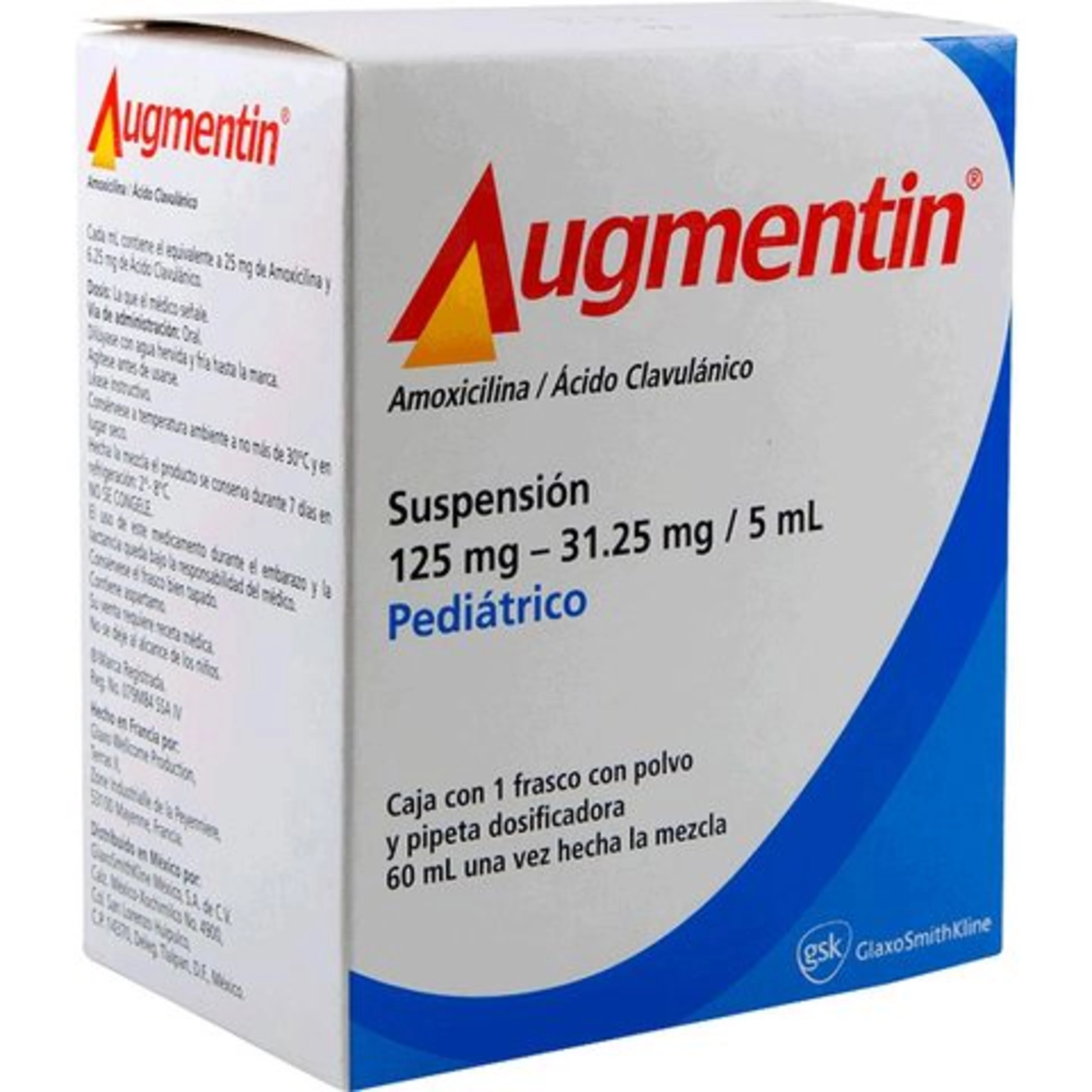 Augmentin Pediátrico Amoxicilina Ácido Clavulánico 125/31.25 Mg Con 60 Ml Suspensión