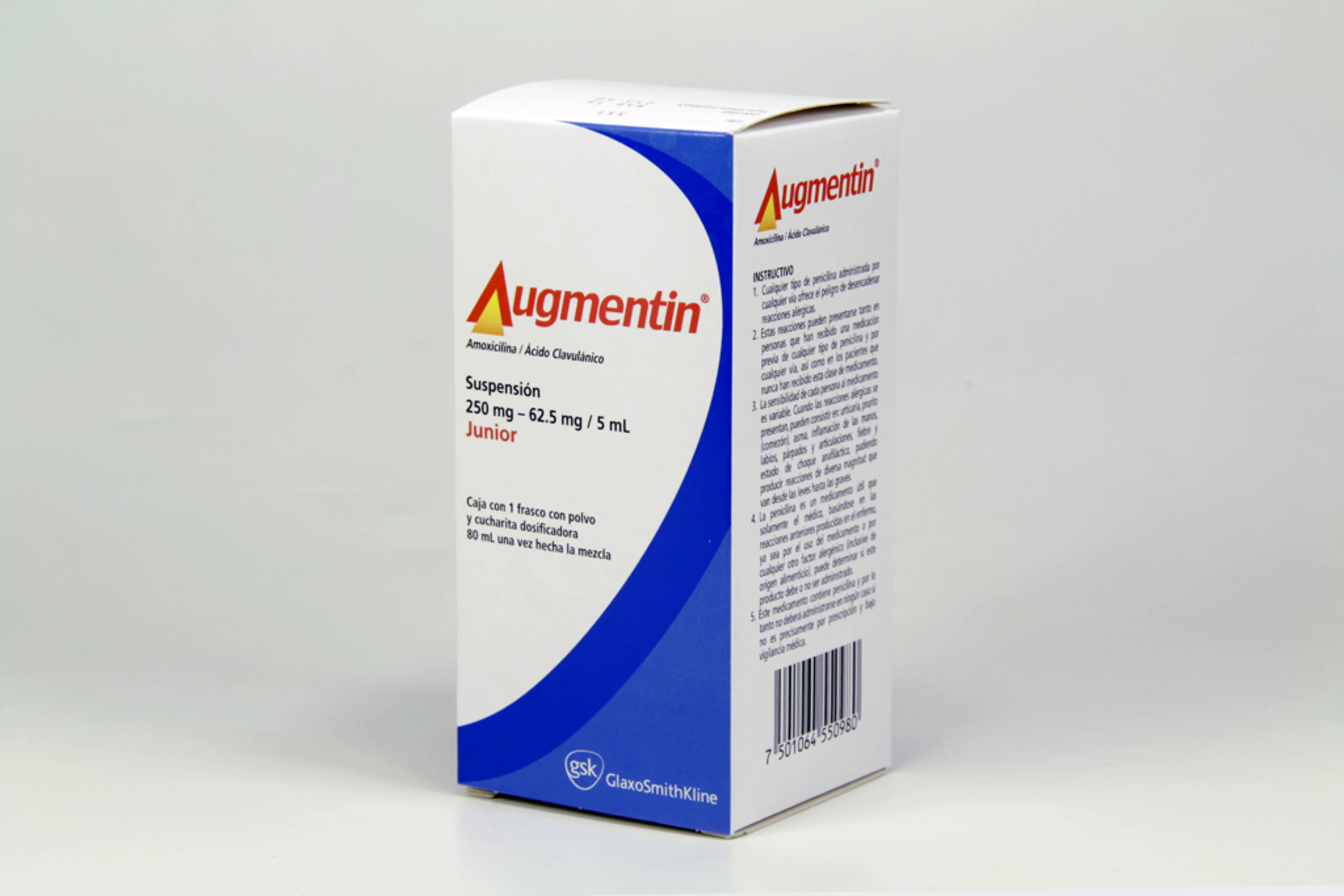Augmentin Junior Amoxicilina Ácido Clavulánico 250/62.5 Mg Suspensión Con 80 Ml