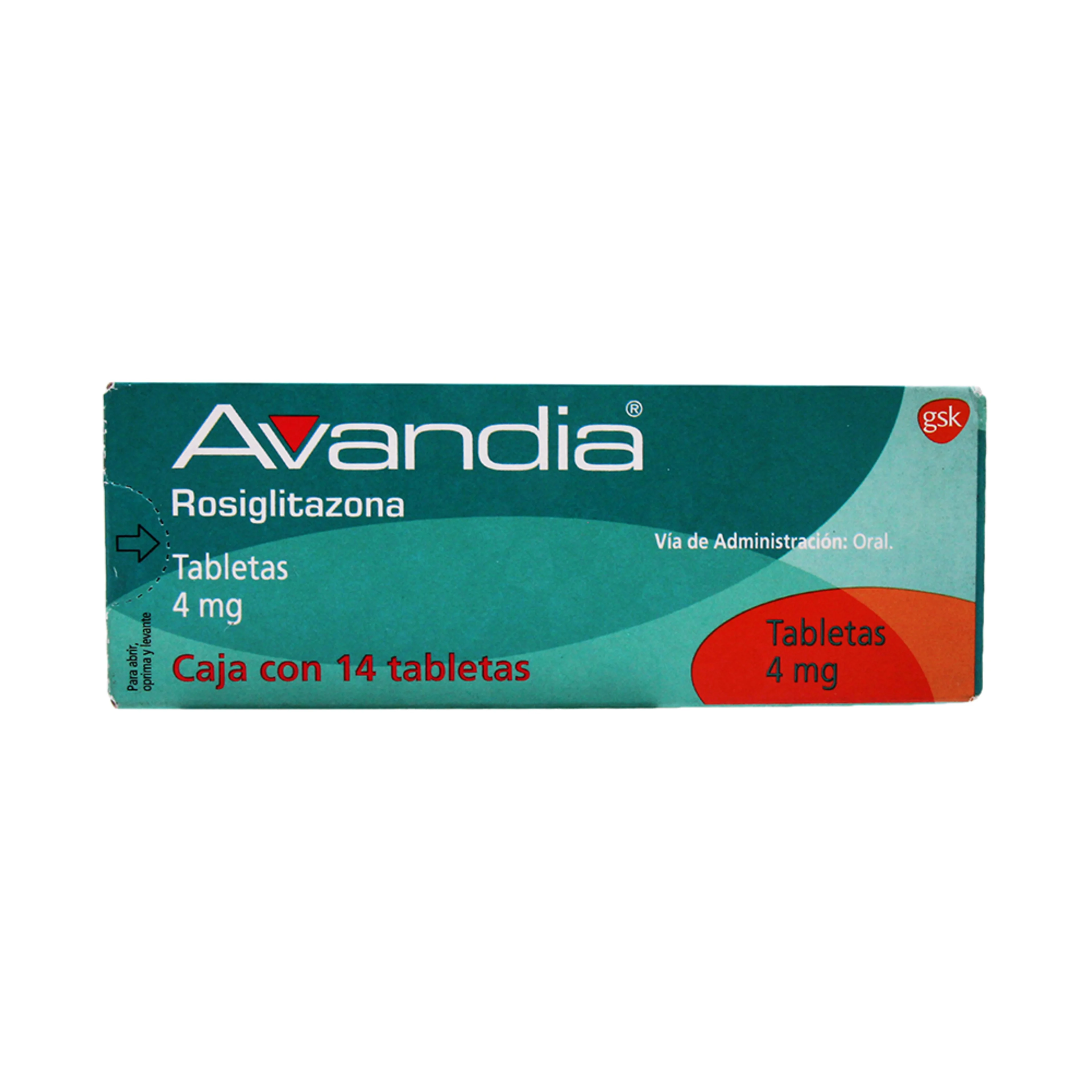 Avandia rosiglitazona 4 mg con 14 grageas