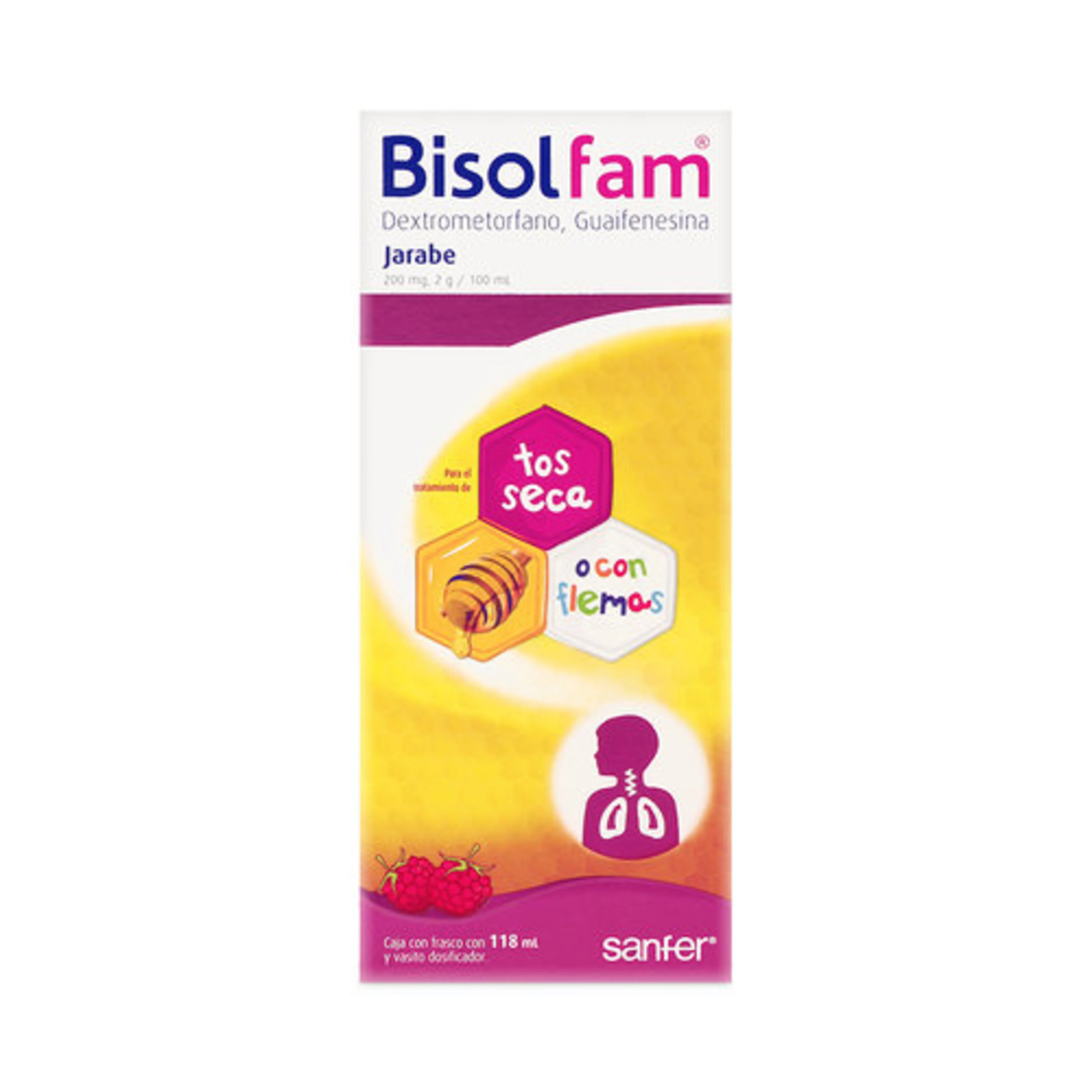 Bisolfam 200 Mg/2 G/100 Ml Jarabe Sabor Frambuesa Con 118 Ml