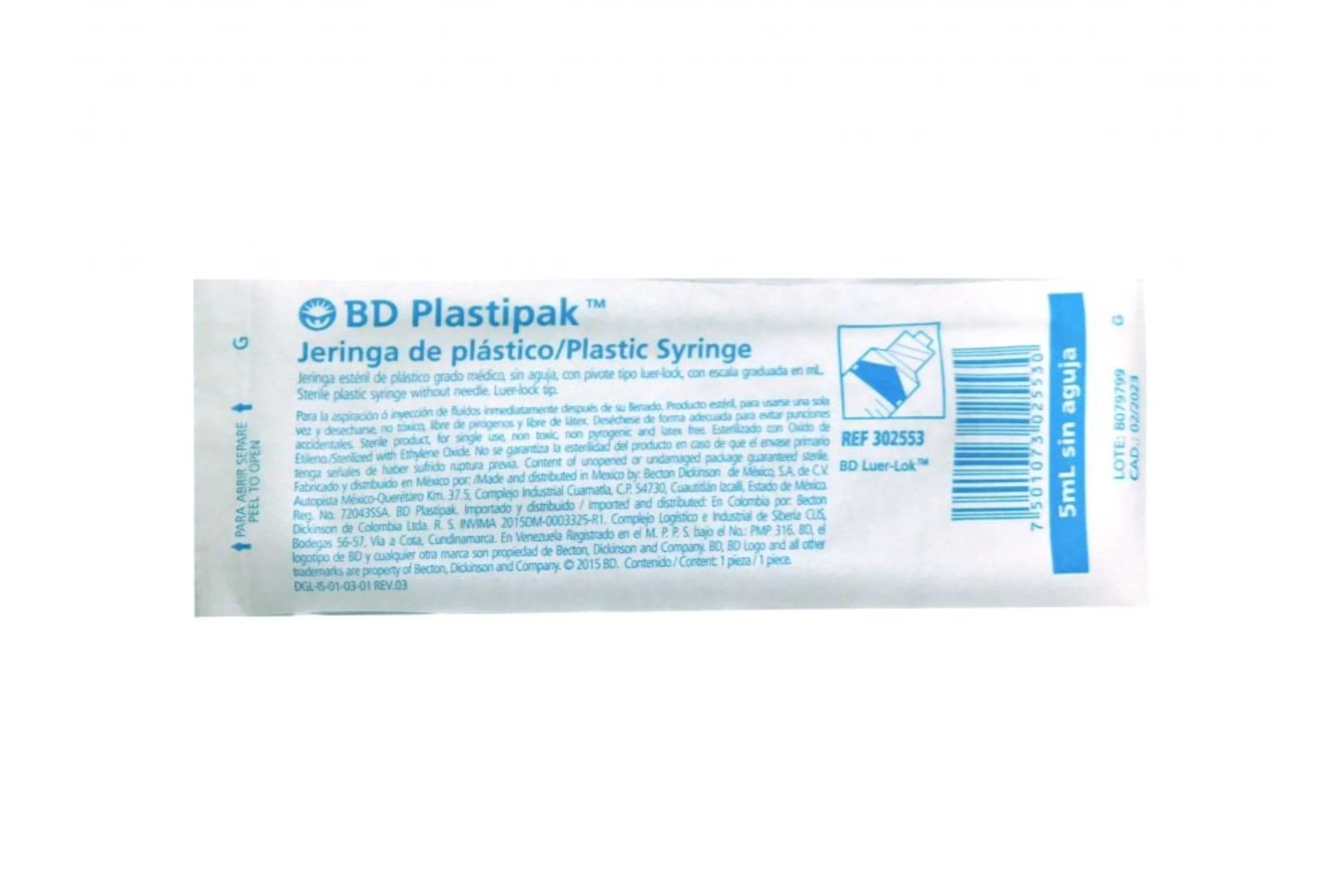 Bd plastipak jeringa de plástico sin aguja para 5 ml con 100 piezas