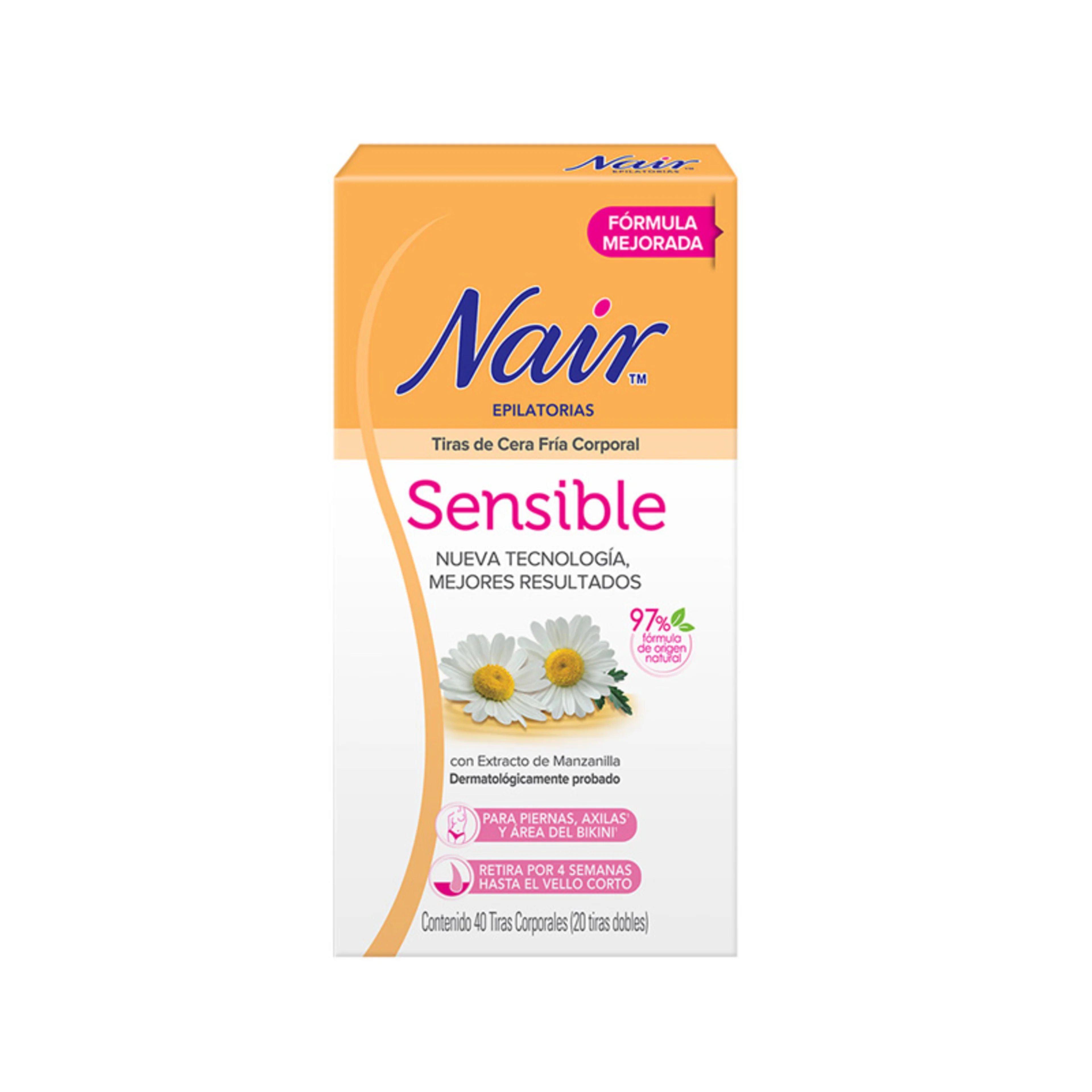 Nair Tiras De Cera Fría Corporal Piel Sensible 40 Tiras