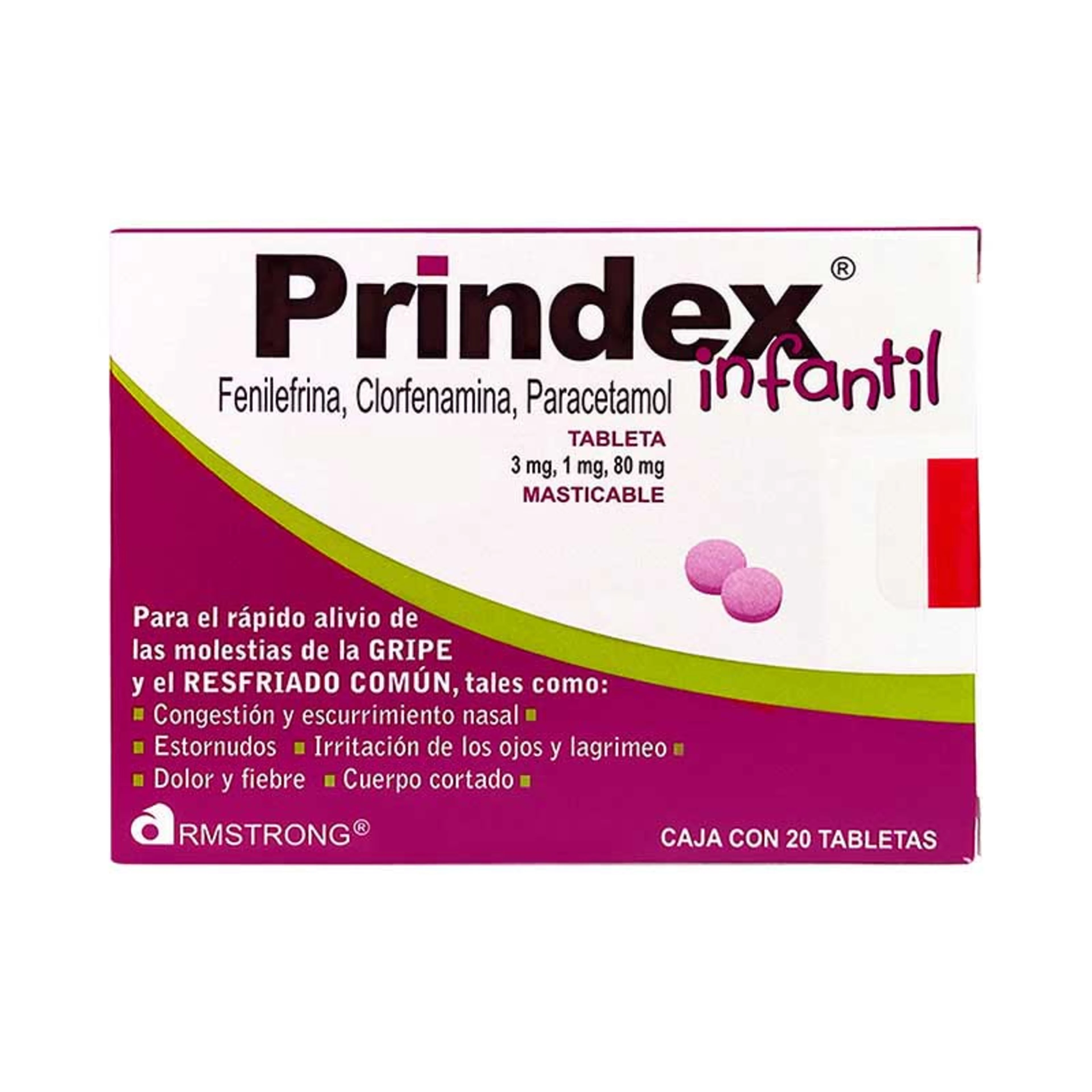 Prindex Infantil 3/1/80 Mg Con 20 Tabletas Masticables