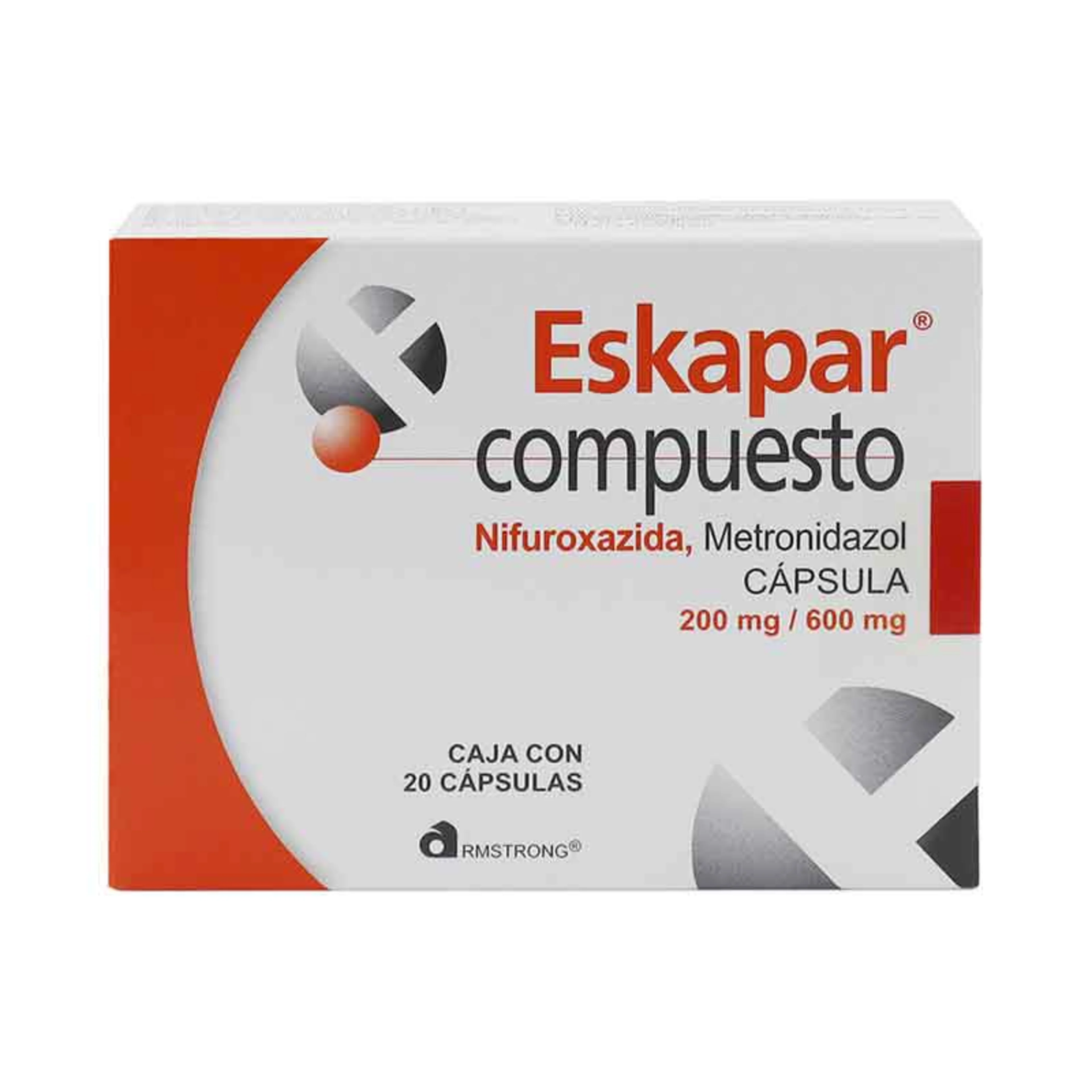 Eskapar Compuesto Metronidazol Nifuroxazida 200/600 Mg Con 20 Cápsulas