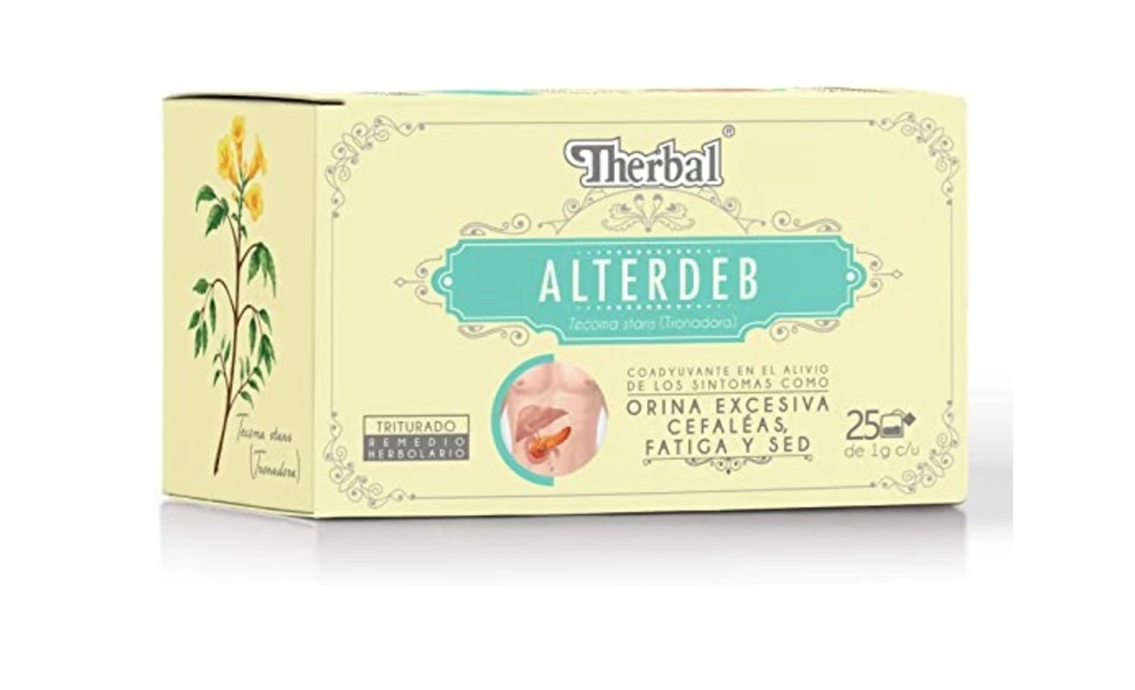 Therbal alterdeb remedio herbolario coadyuvante en síntomas como orina excesiva y fatiga 25 sobres caja tronadora 1 mg