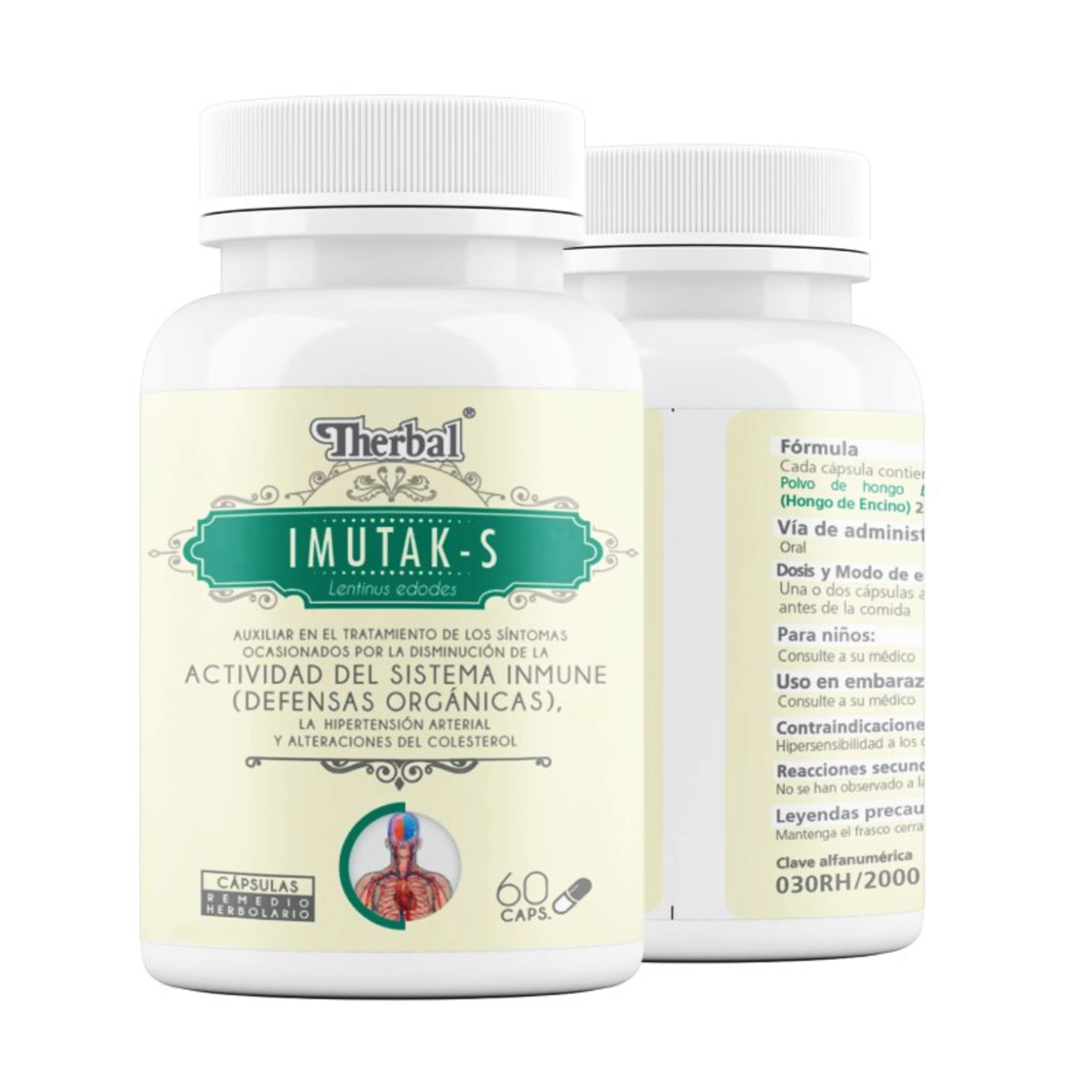 Therbal imutak-s auxiliar en tratamiento para defensas orgánicas 60 frasco polvo de hongo lentinus 270 mg