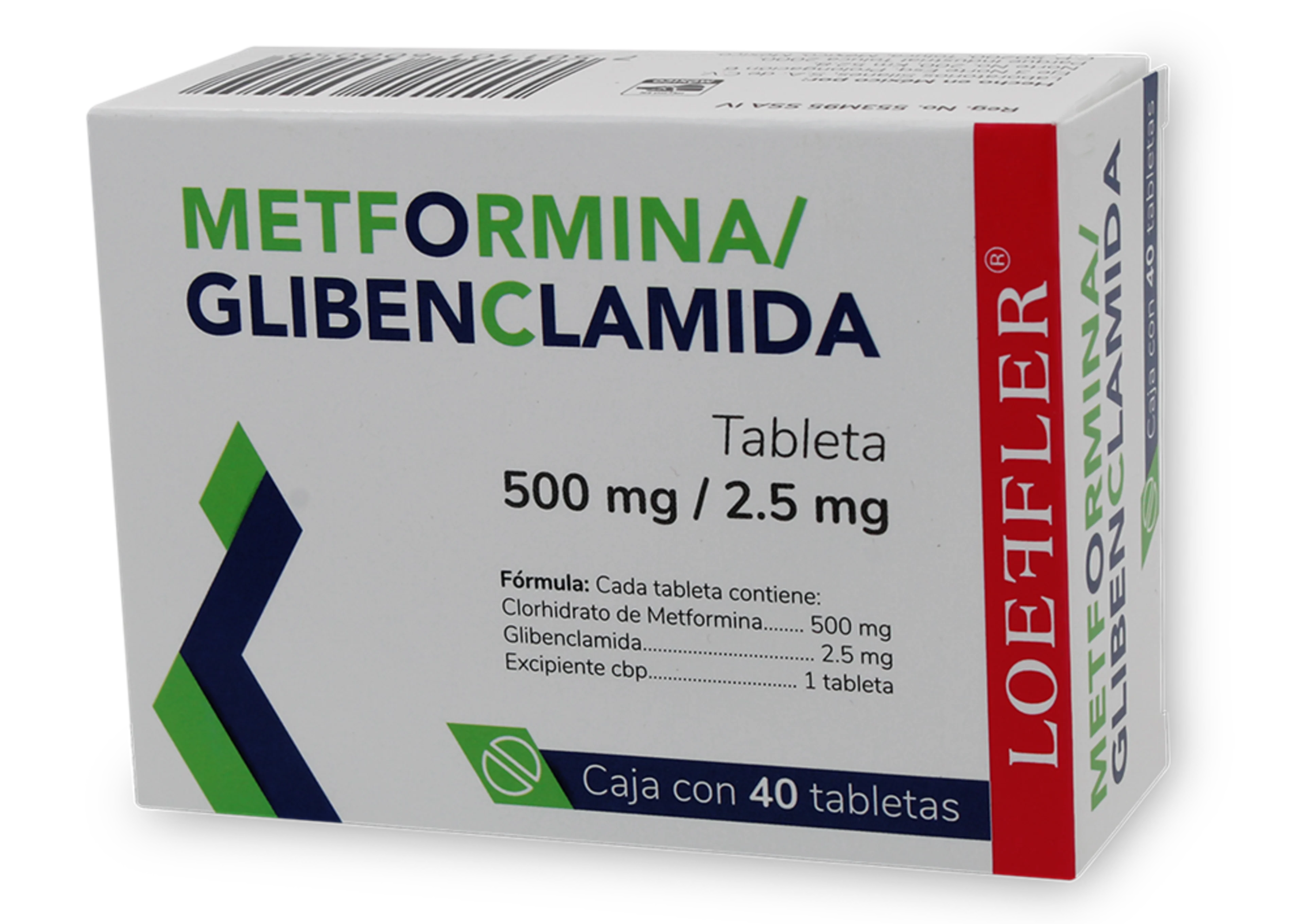 Metformina, Glibenclamida 500/2.5 Mg Con 40 Tabletas