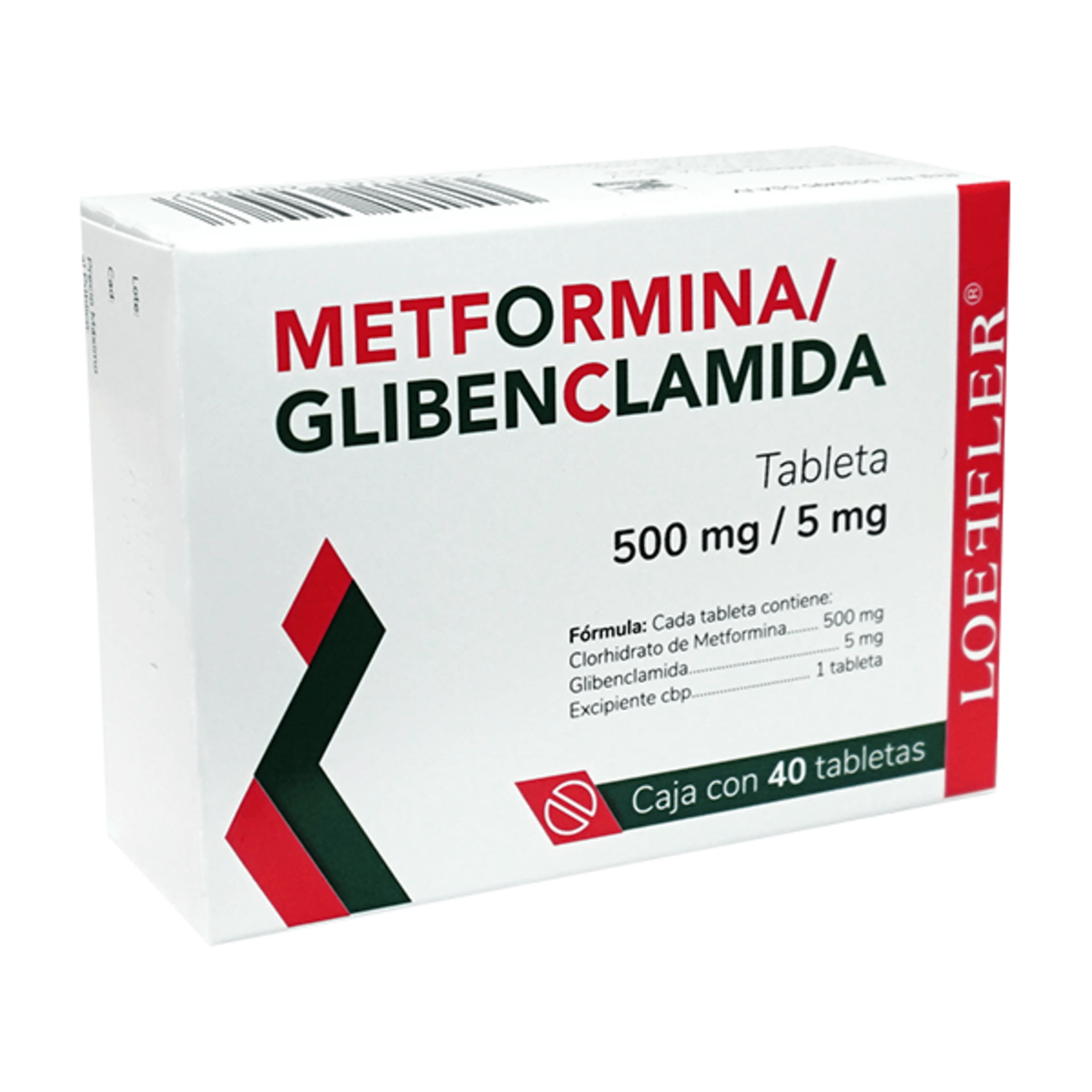 Metformina, Glibenclamida 500/5 Mg Con 40 Tabletas