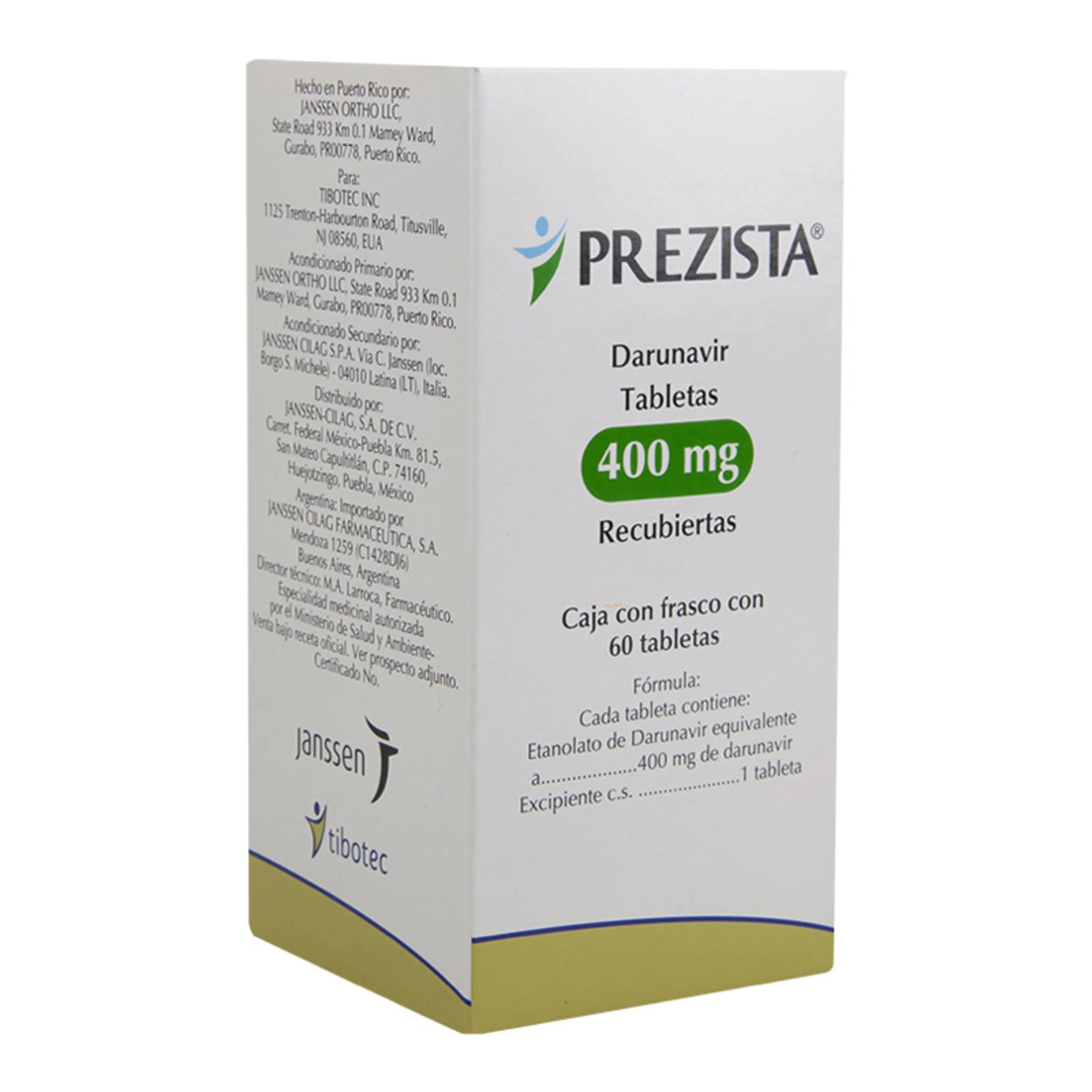 Prezista darunavir 400 mg con 60 tabletas