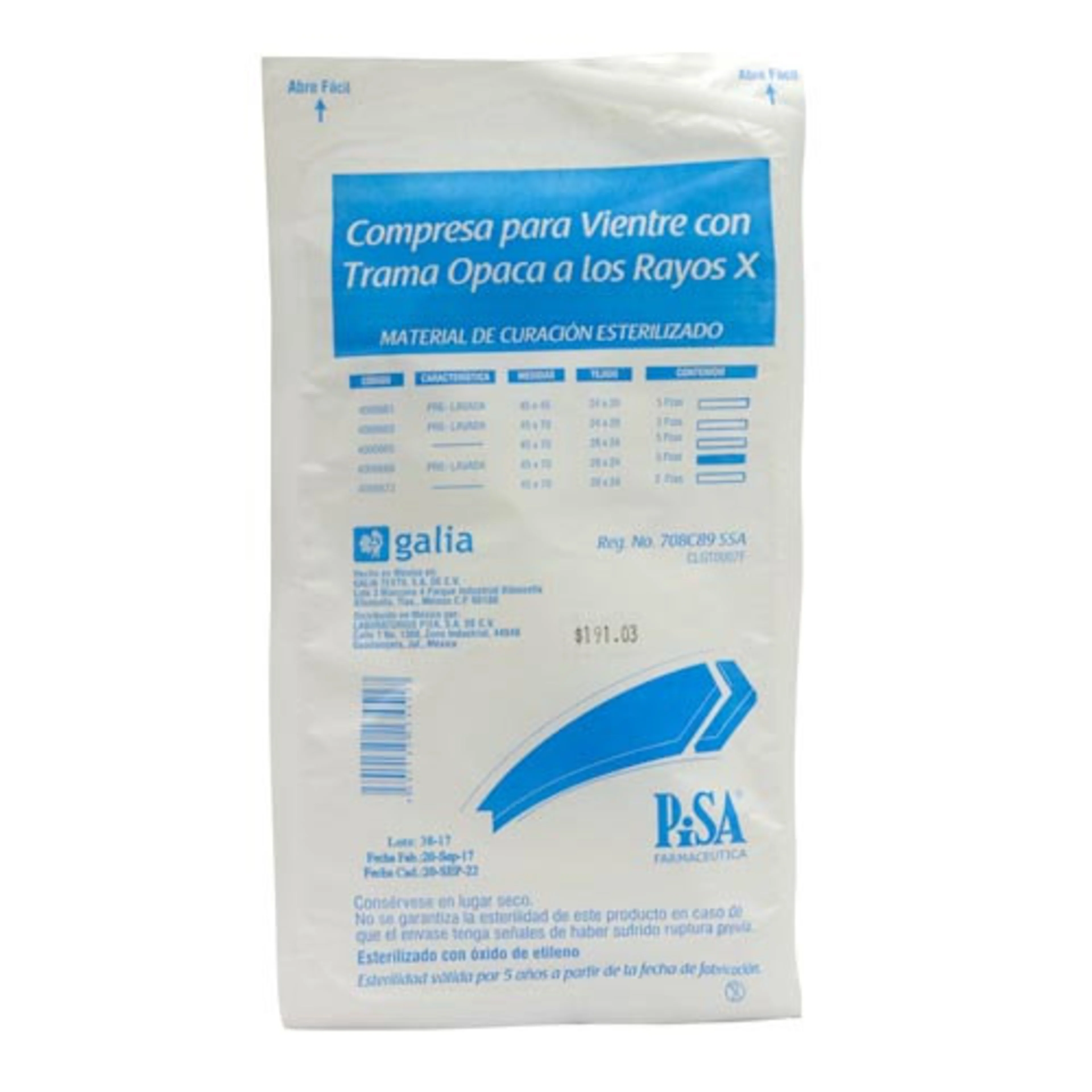 Compresa Vientre De 45 X 70 Cm Densidad T28 X 24
