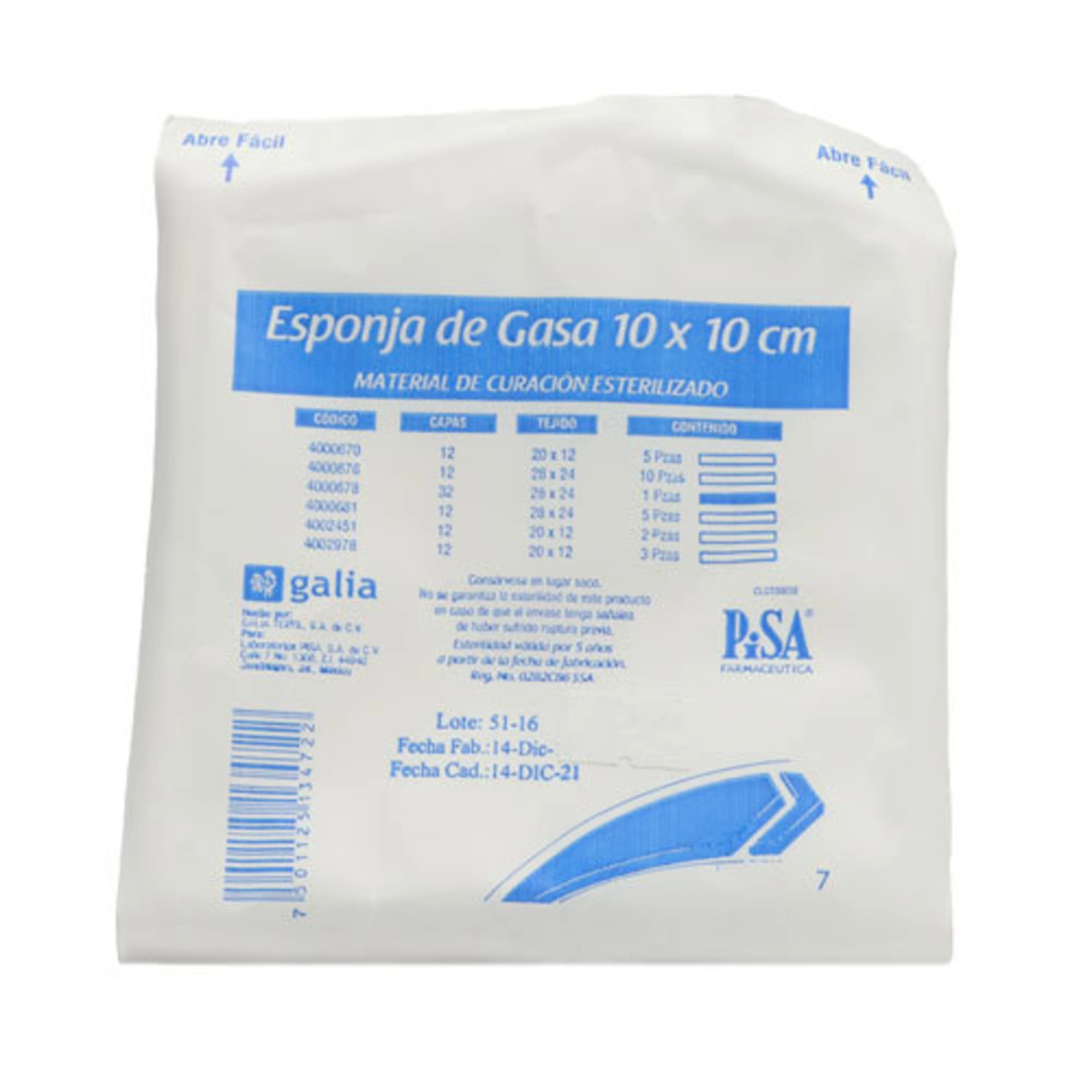 Esponja de Gasa 10 X 10 Cm