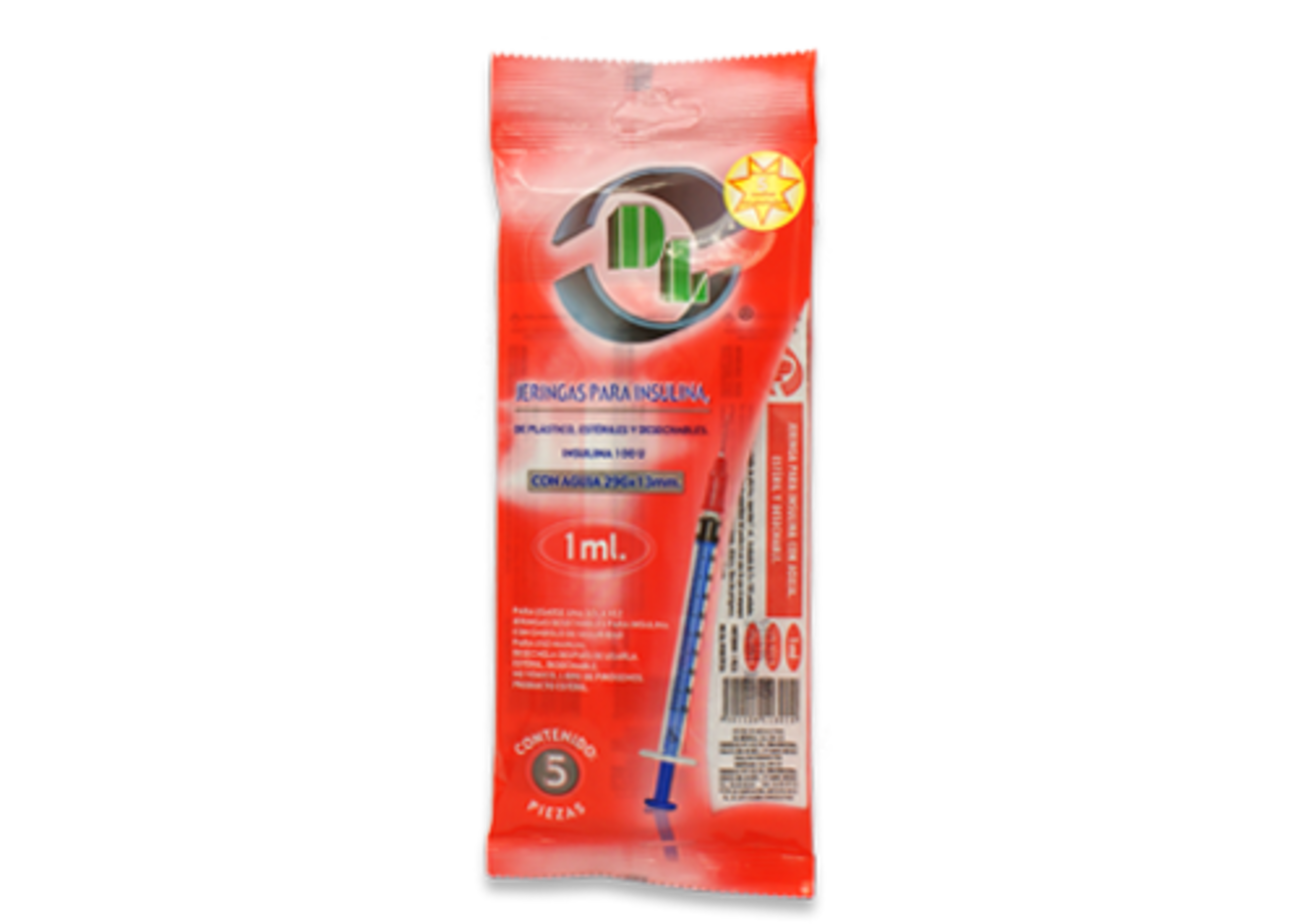 Dl Jeringa Para Insulina 29X13Mmm 1 Ml Con 5 Piezas
