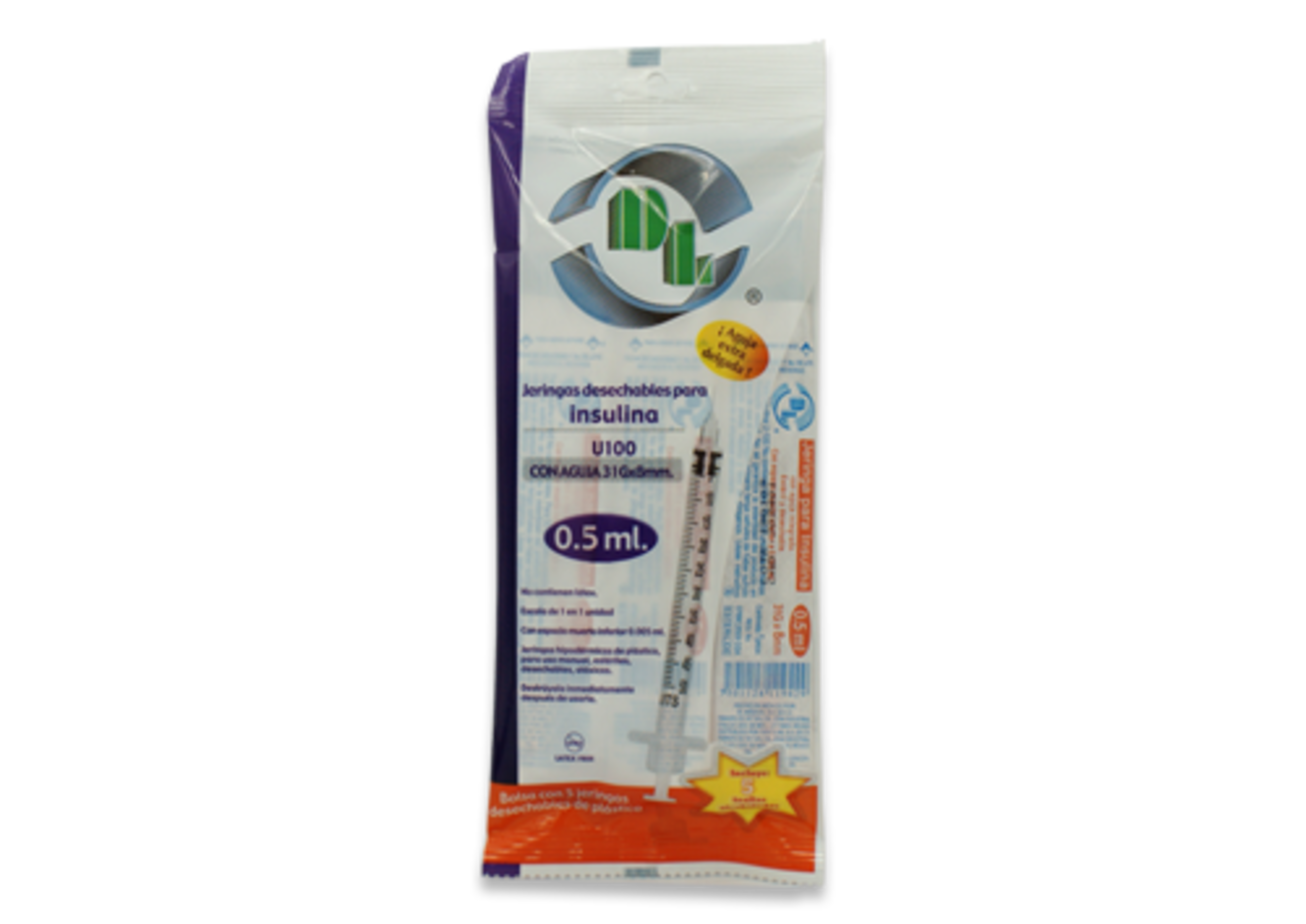 Dl Jeringa Para Insulina De 31X8Mm Para 0.5 Ml Con 5 Piezas
