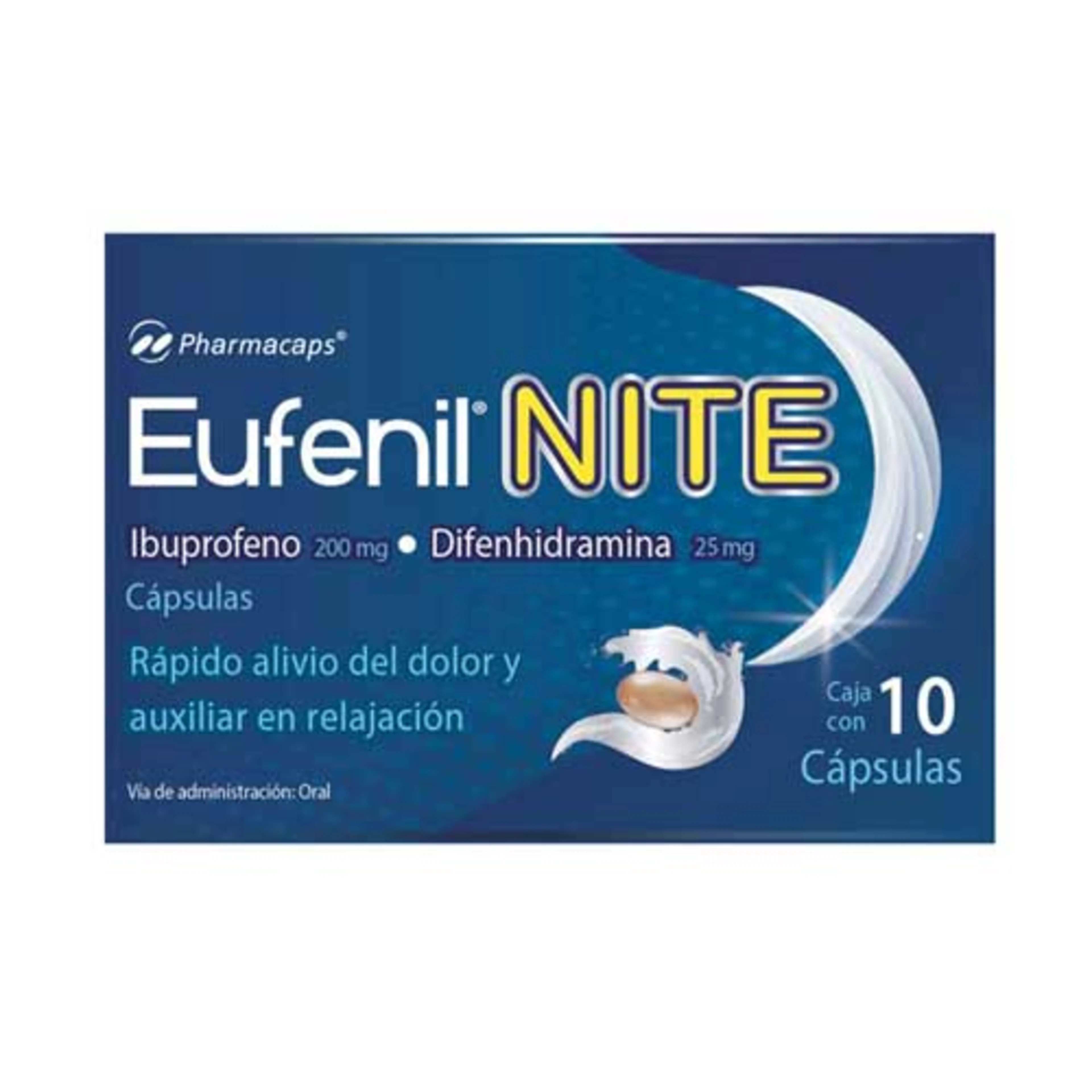 Eufenil Nite Ibuprofeno Difenhidramina  200 / 25 Mg Con 10 Cápsulas