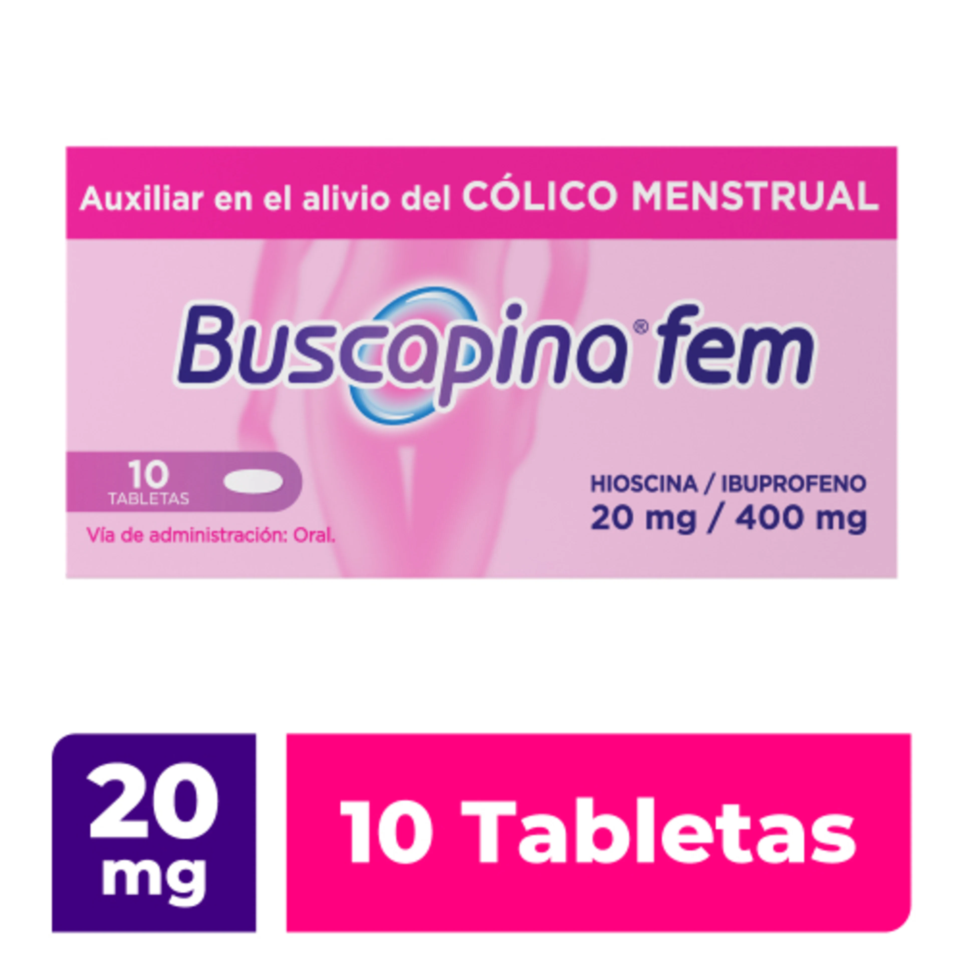 Buscapina Fem 10 Tabletas para Cólicos Menstruales con Hioscina e Ibuprofeno