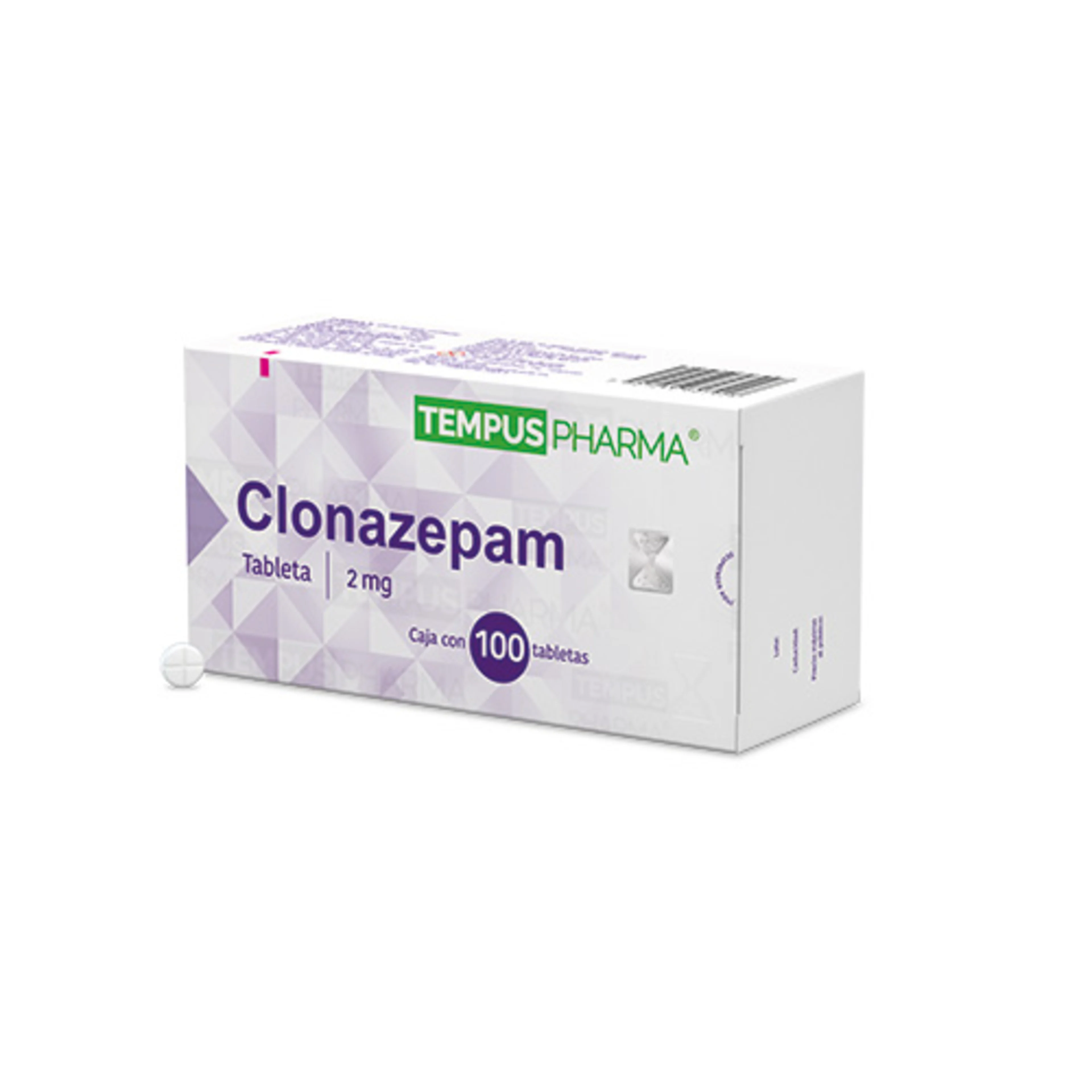 Clonazepam 2 mg con 100 Tabletas