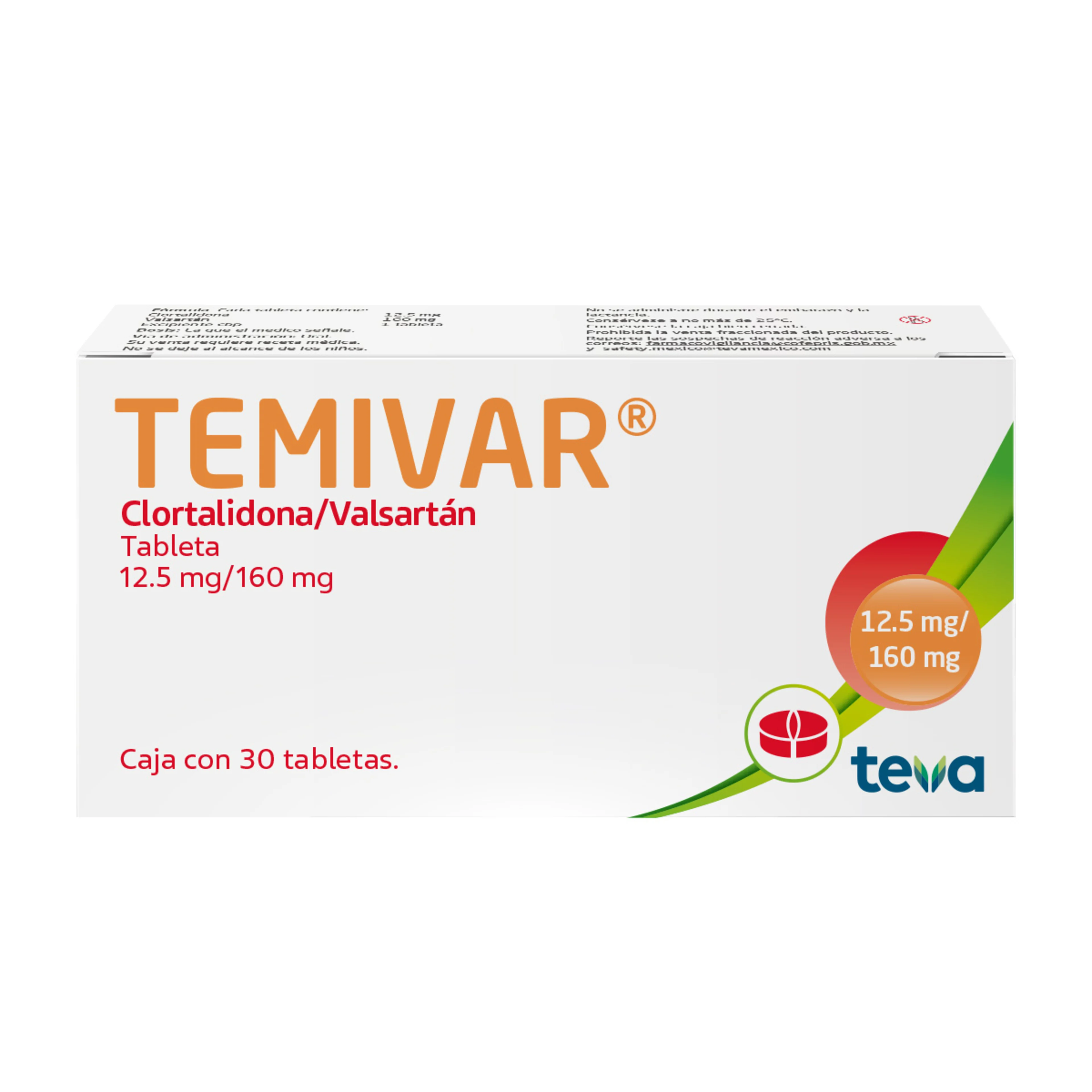 Temivar Clortalidona 12.5 Mg / Valsartán 160 Mg Caja Con 30 Tabletas