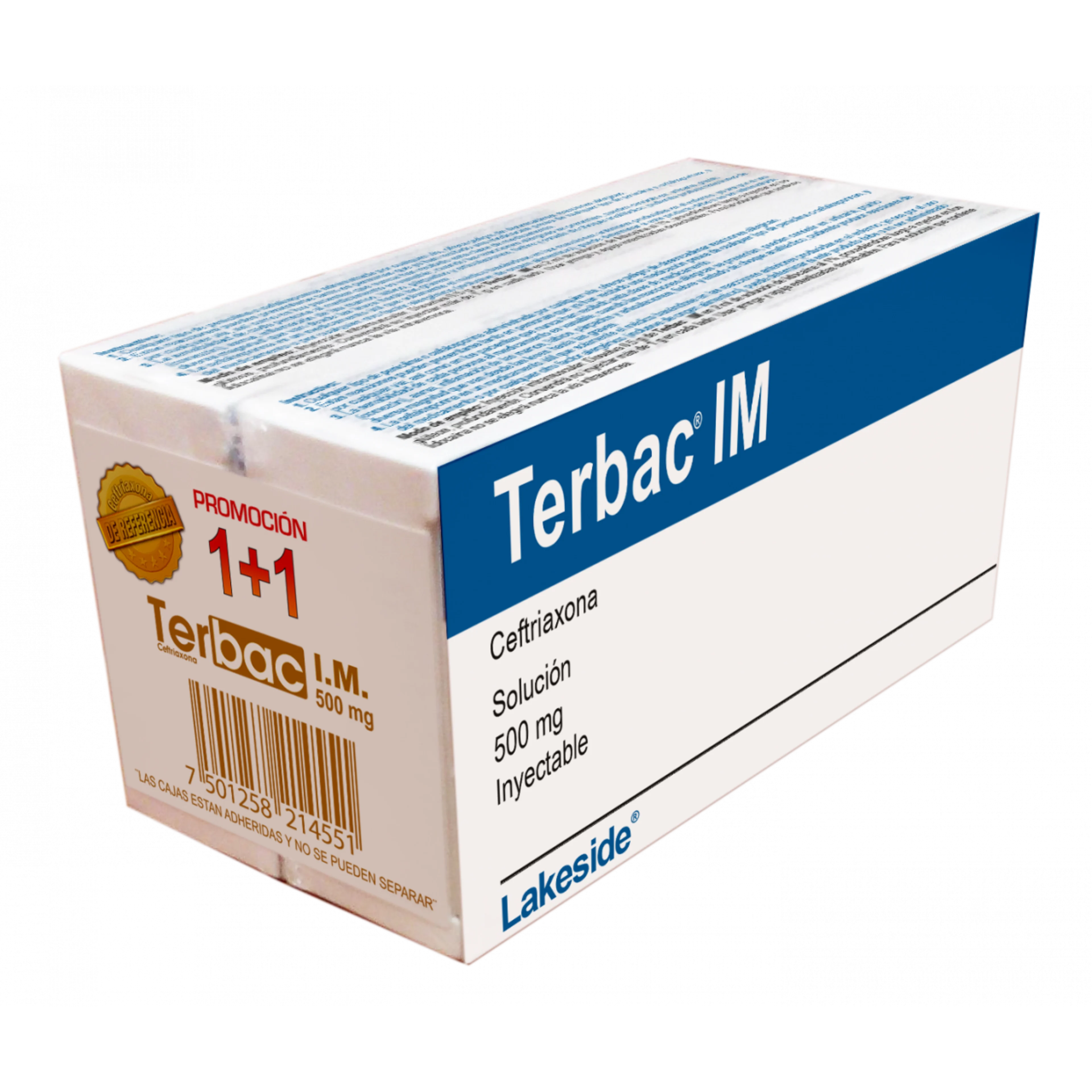 Terbac ceftriaxona 500 mg con 1 ampolleta