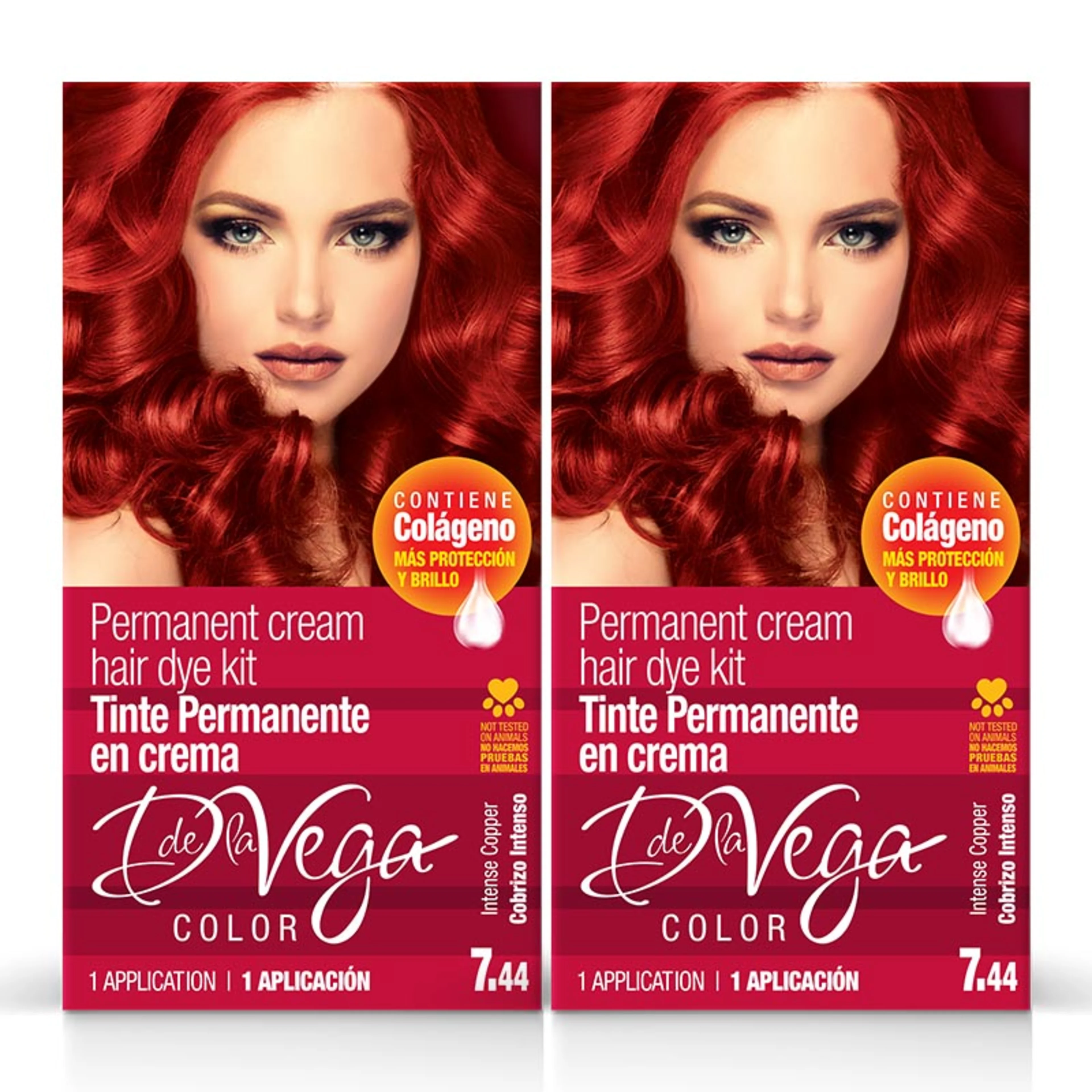 De la vega tinte en crema tono cobrizo intenso 7.44 con 2 aplicaciones