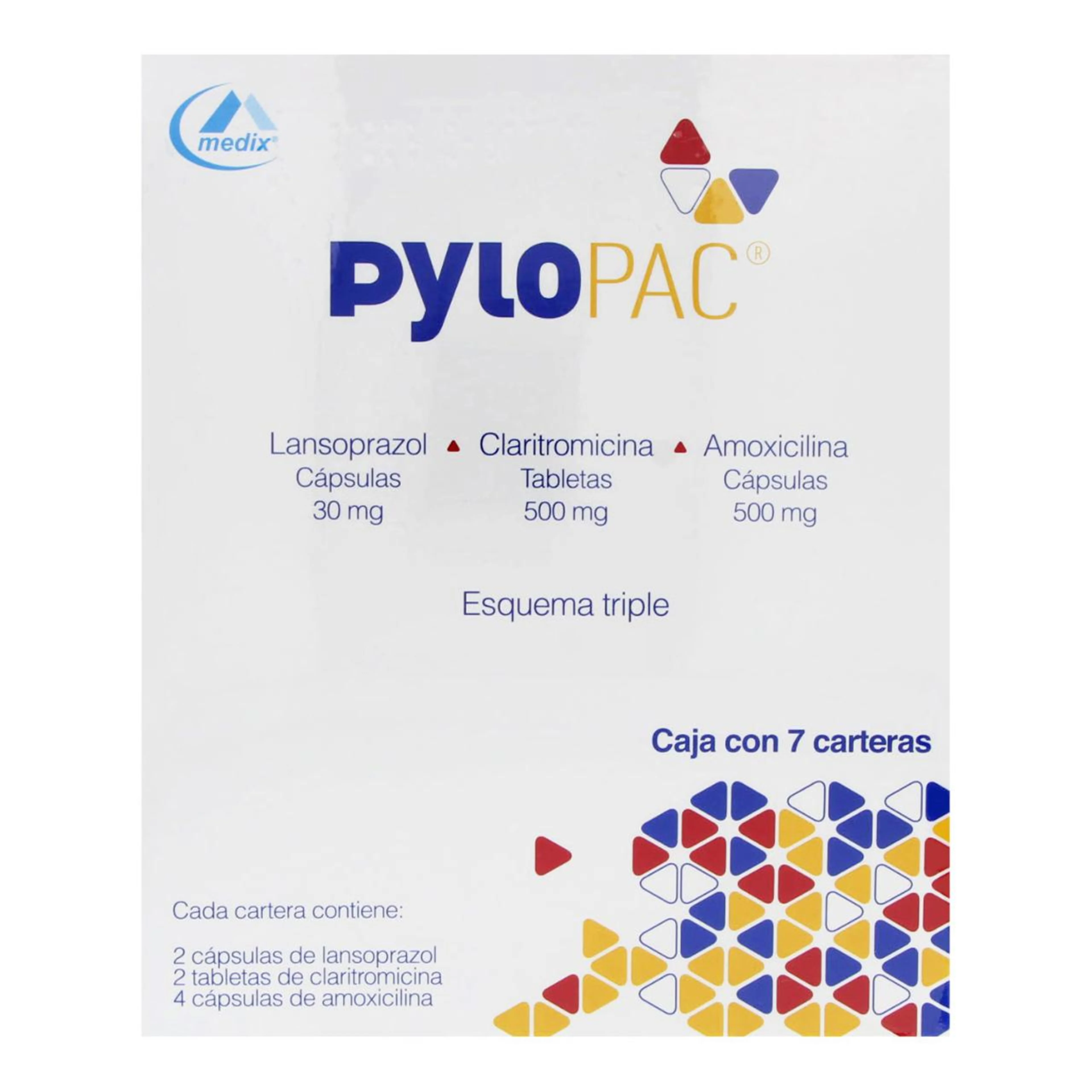 Pylopac Amoxicilina Claritromicina Lansoprazol 30/500/500 Mg Con 8 Cápsulas