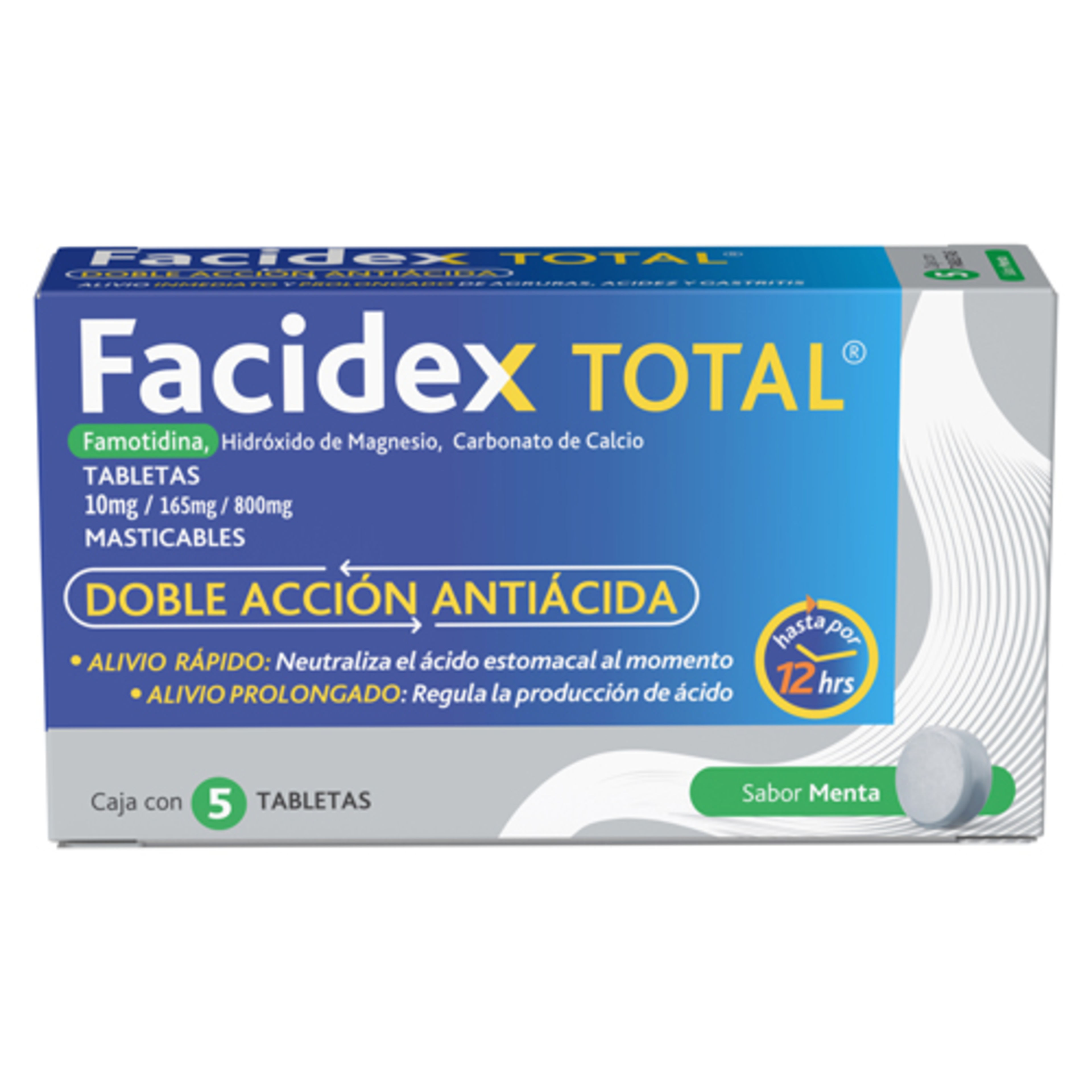 Facidex Total 10/165/800Mg Con 5 Tabletas Masticables Sabor Menta