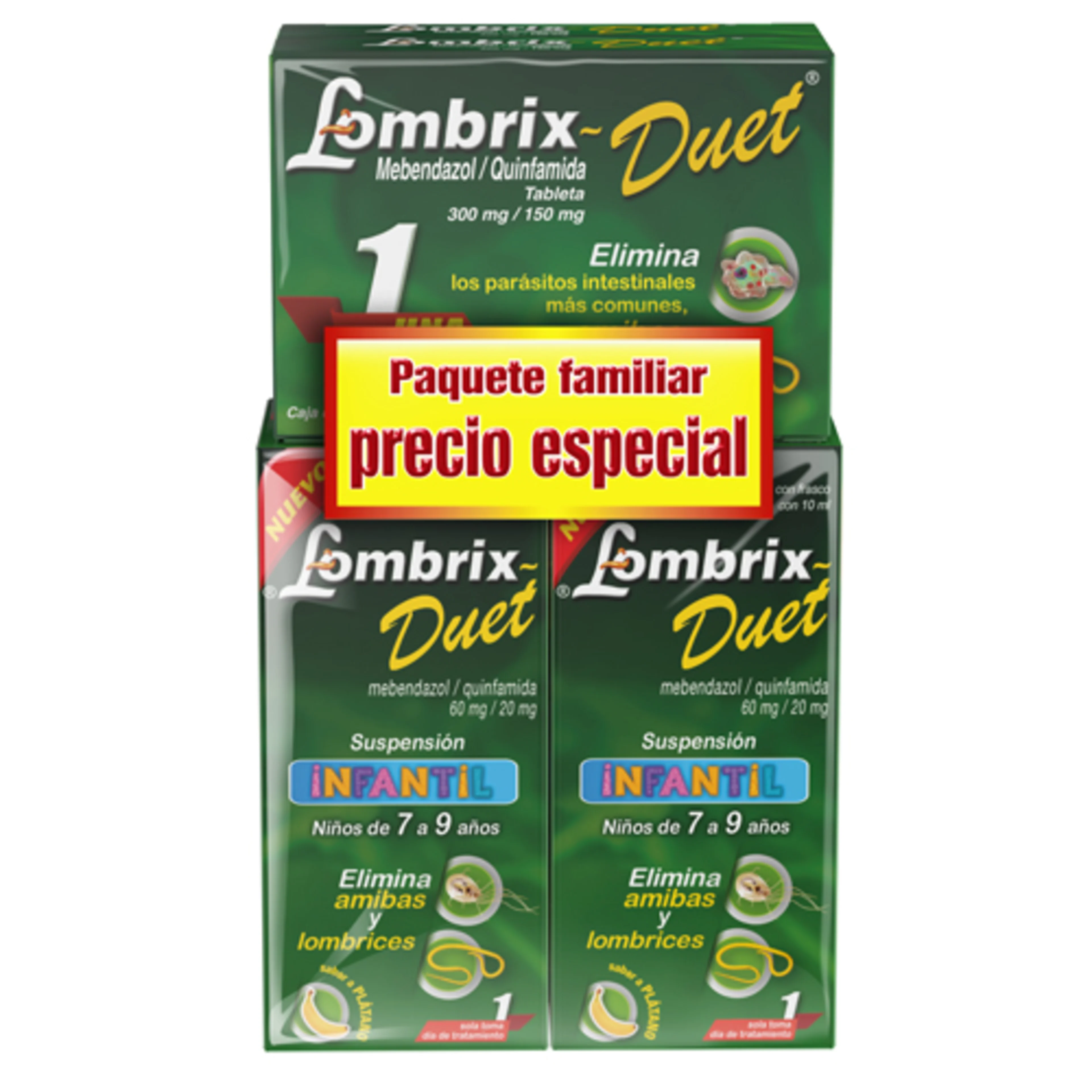 Lombrix Duet Paquete Familiar 2 Frascos De 10 Ml + 2 Tabletas 300/150 Mg
