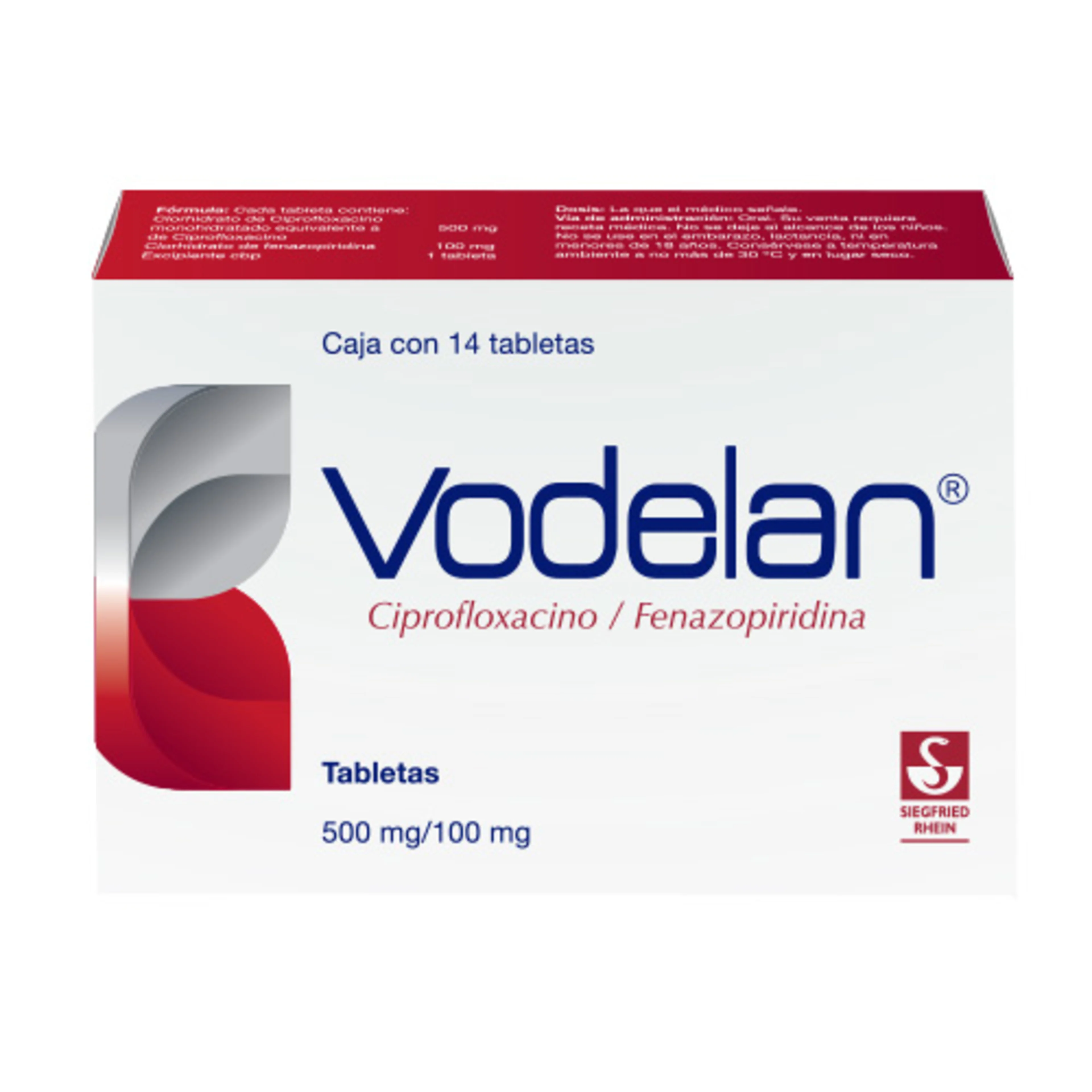 Vodelan Ciprofloxacino Fenazopiridina 500/100 Mg Con 14 Tabletas