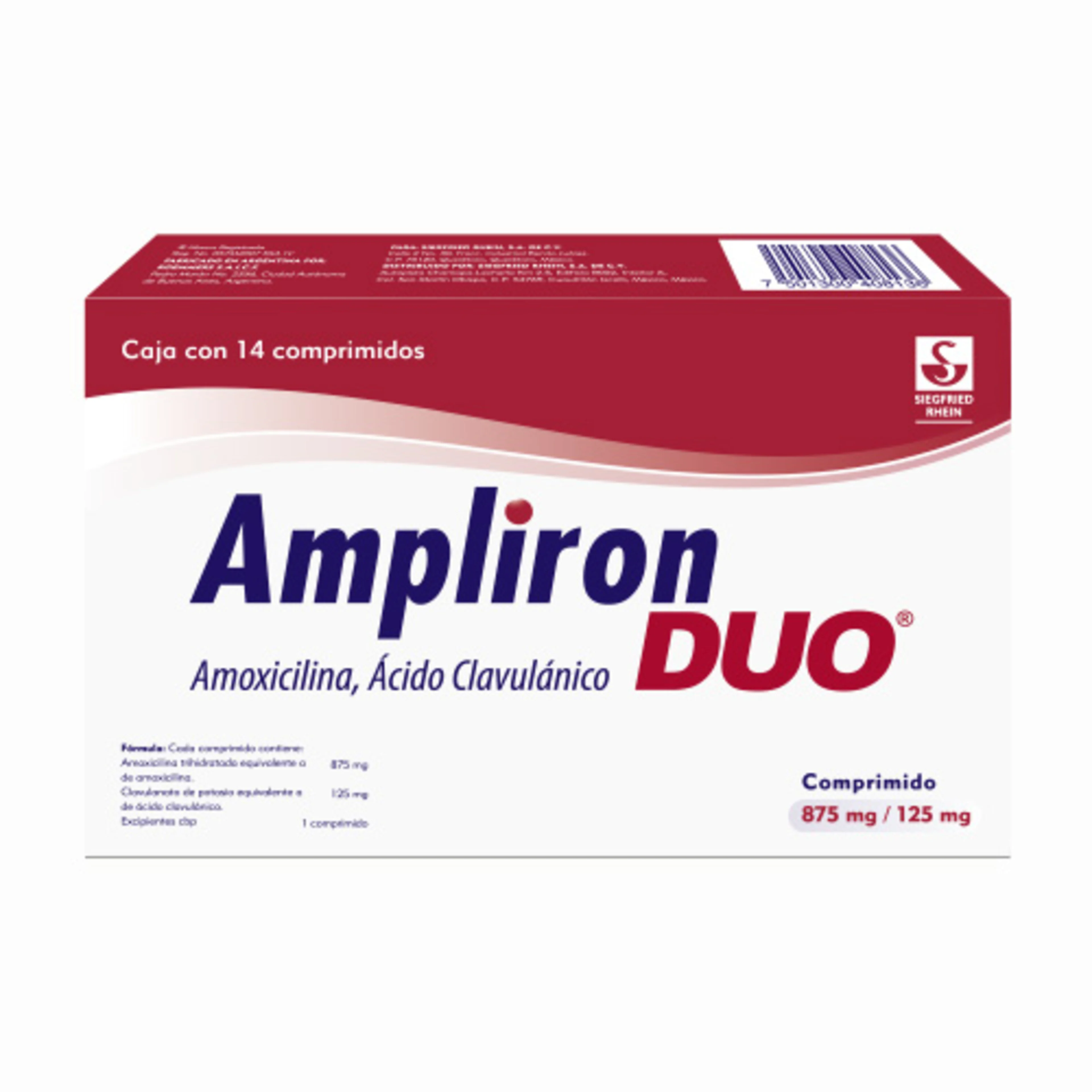 Ampliron Duo Amoxicilina Ácido Clavulánico 875/125 Mg Con 14 Comprimidos
