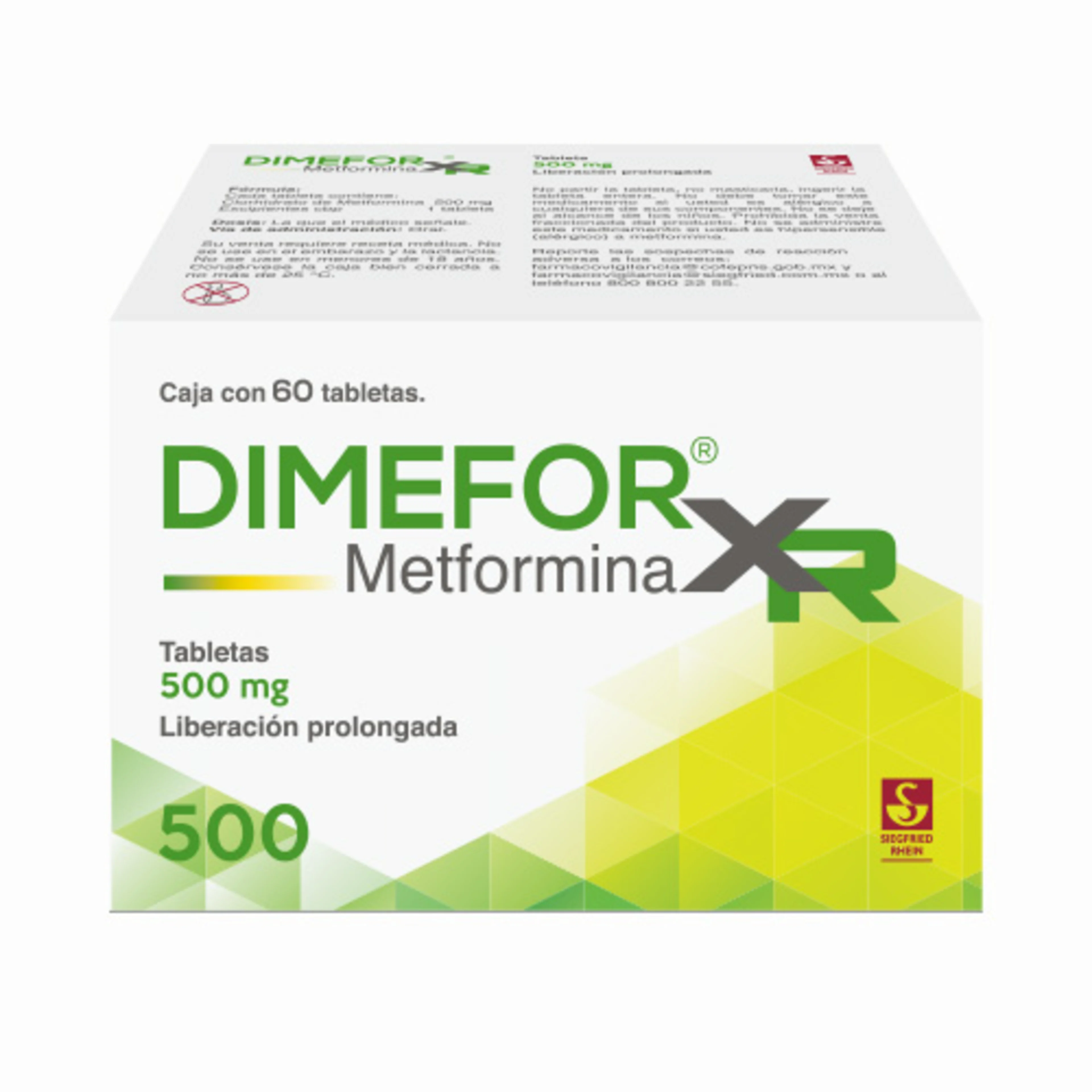 Dimefor Xr 500 Mg Con 60 Tabletas Liberación Prolongada