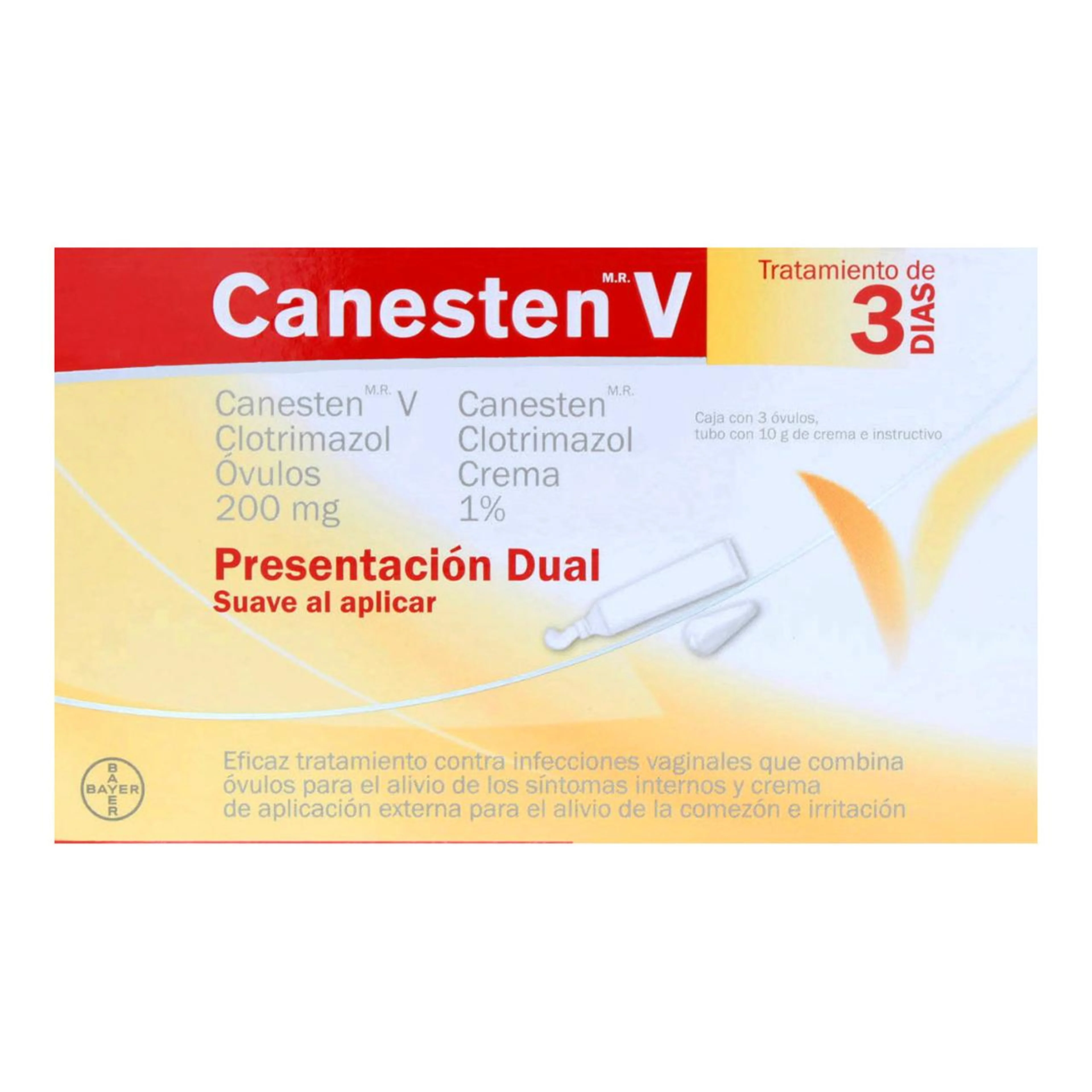Canesten V Dual 200 Mg Con 3 Óvulos, 1% Crema 10 G